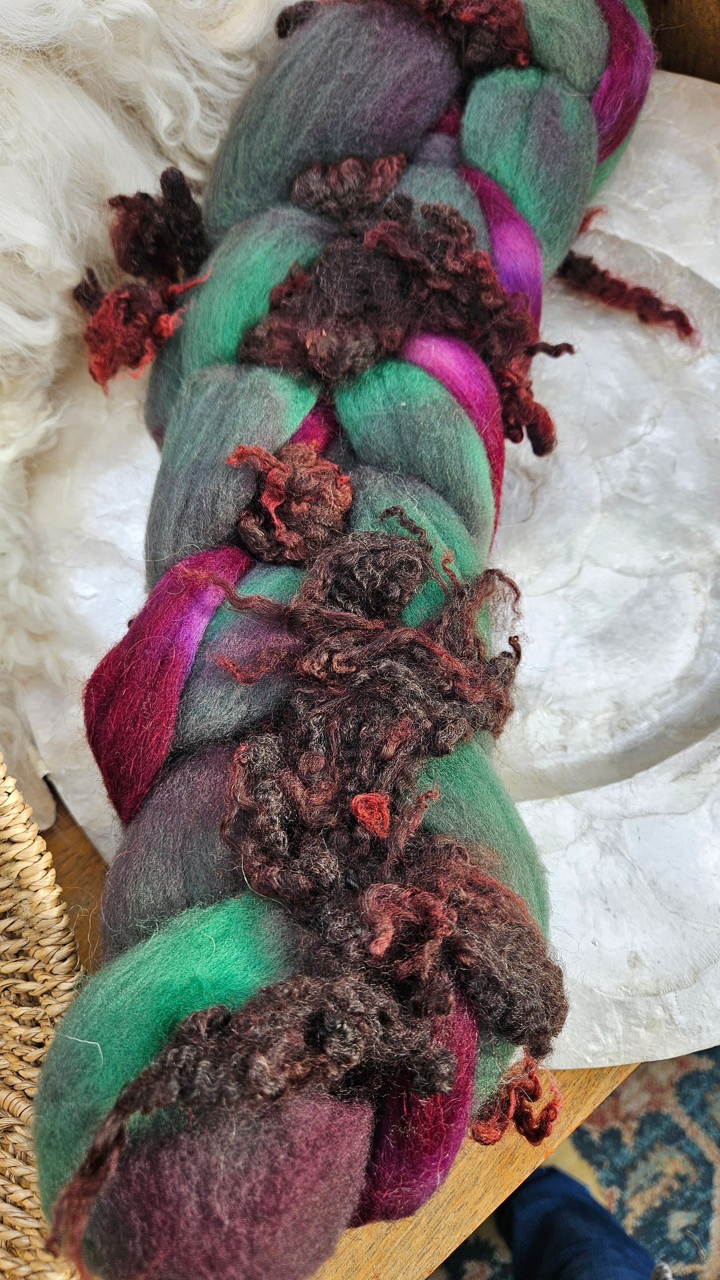 ART ROVING - hand-dyed Polwarth Churro BFL - Waterhouse Gathering Almond Blossoms Collection 106 - 4.0 oz