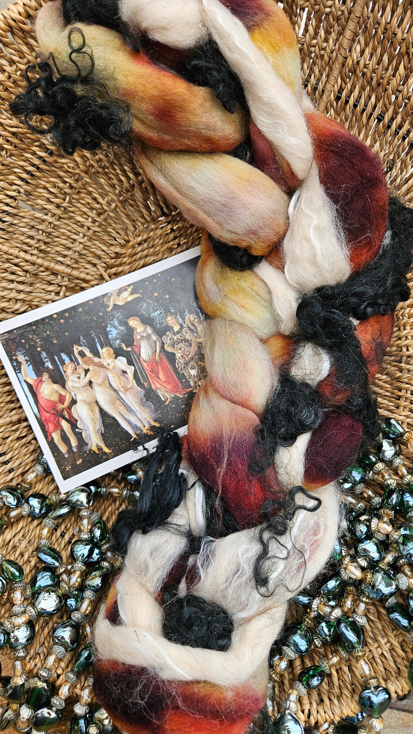 ART ROVING - hand-dyed Polwarth, Alpaca, BFL - Botticelli Primavera Collection 108 - 3.2 oz