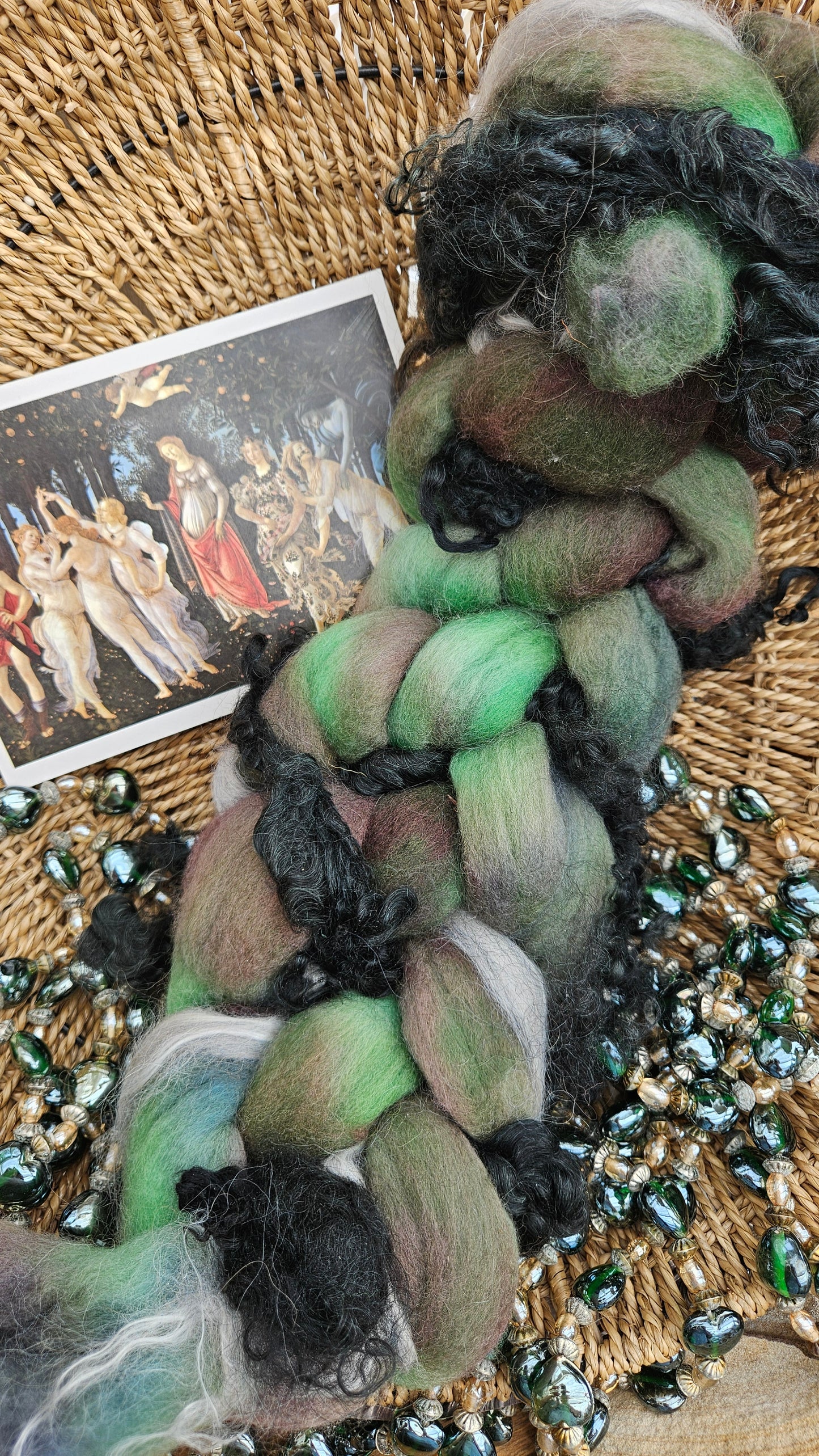 ART ROVING - hand-dyed Polwarth, Alpaca, BFL - Botticelli Primavera Collection 101 - 4 oz