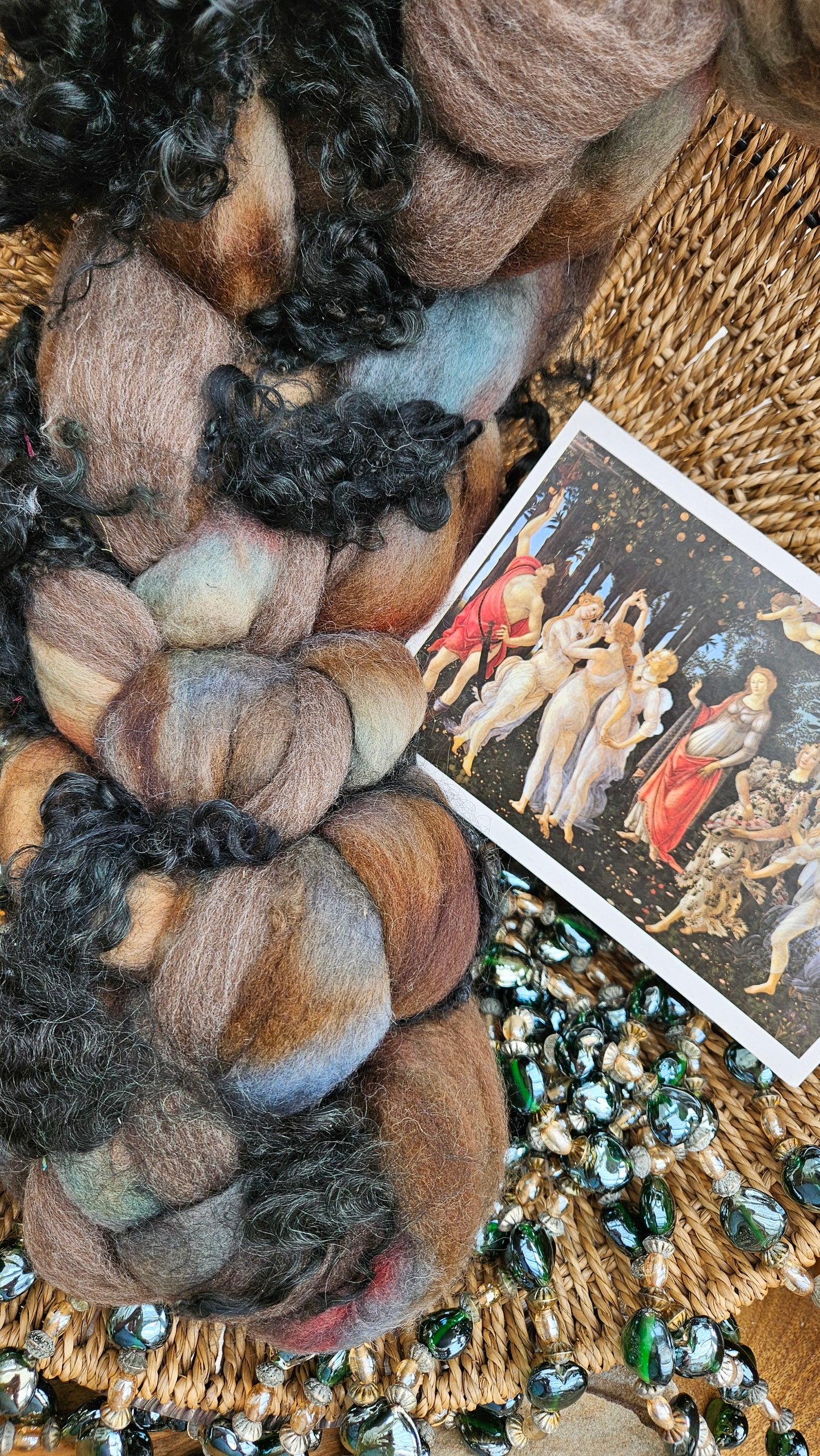 ART ROVING - hand-dyed Polwarth, Alpaca, BFL - Botticelli Primavera Collection 109 - 4.1 oz
