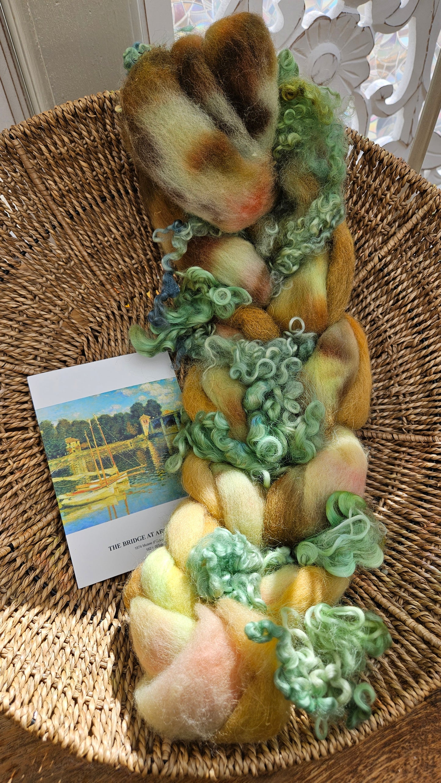 ART ROVING - hand-dyed Polwarth Churro BFL - Monet Bridge at Argenteuil Collection 109 - 4.2 oz