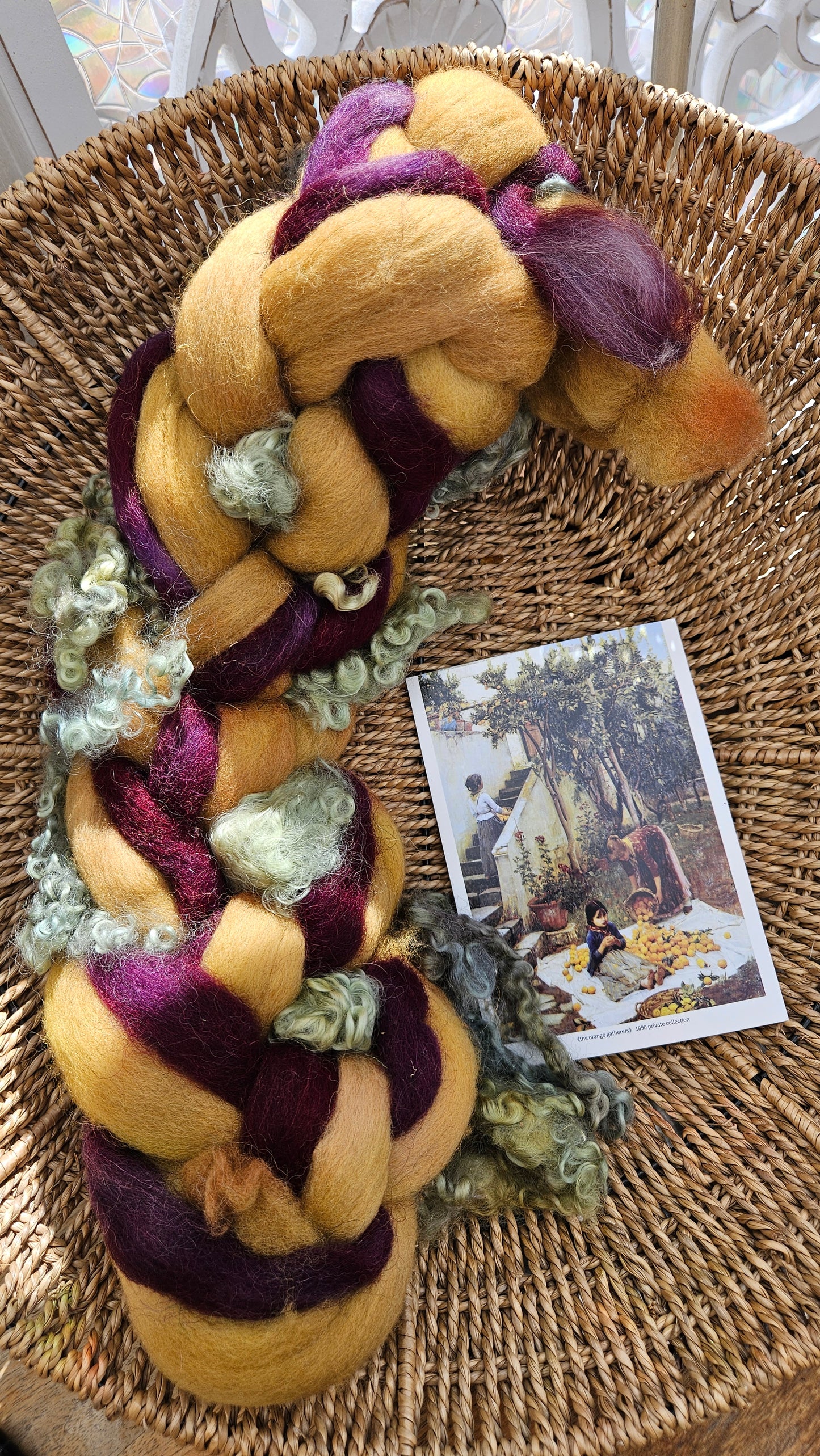 ART ROVING - hand-dyed Polwarth Churro BFL - Waterhouse Gathering Almond Blossoms Collection 108 - 4.2 oz