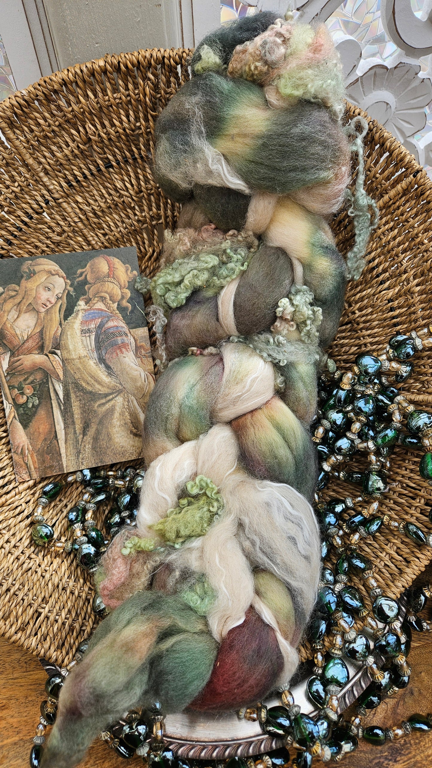 LUXE ART ROVING - hand-dyed Polwarth, Alpaca, Silk, BFL - Botticelli Temptation of Moses Collection 103 - 3.8 oz