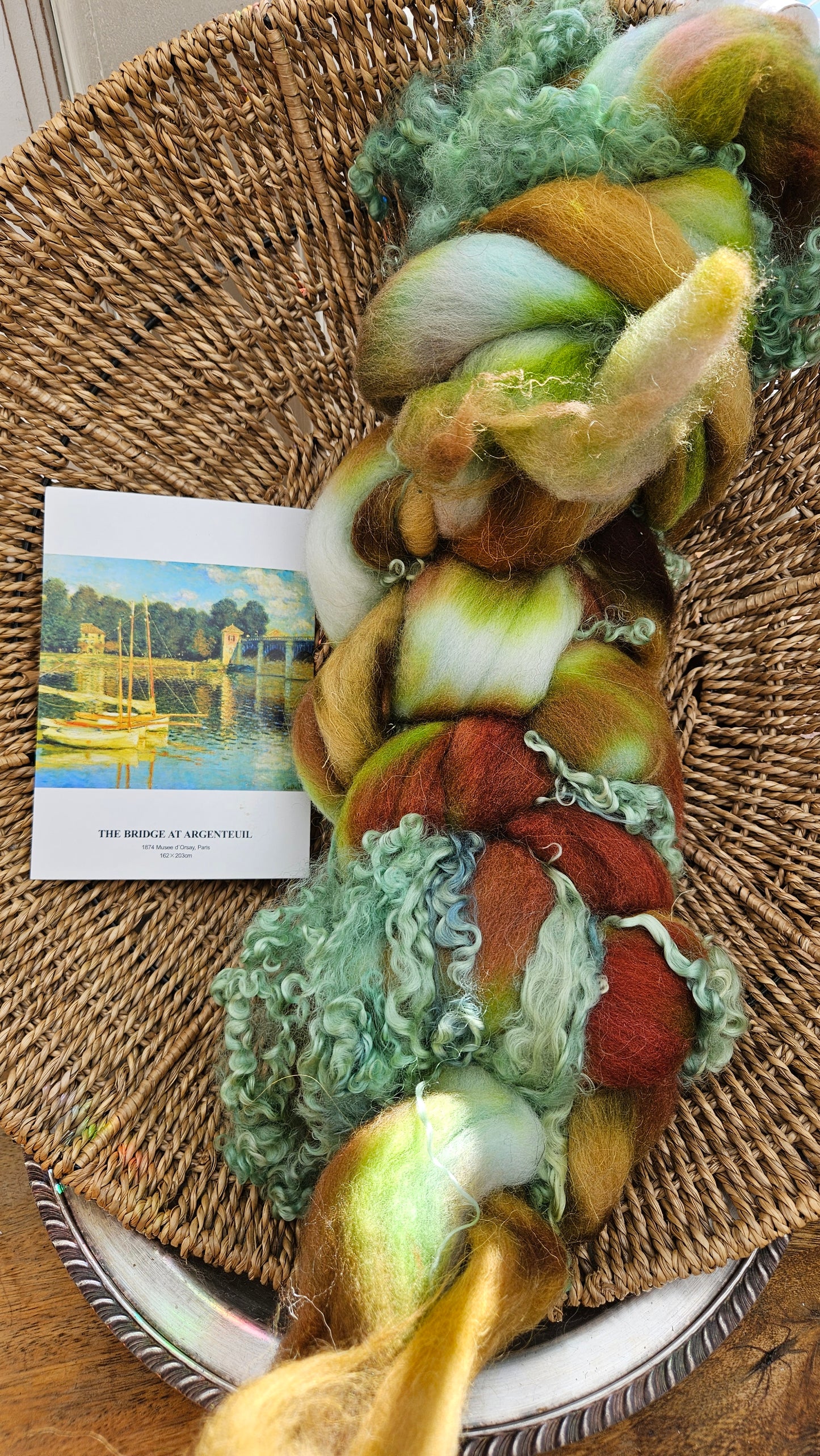 ART ROVING - hand-dyed Polwarth Churro BFL - Monet Bridge at Argenteuil Collection 105 - 4.4 oz