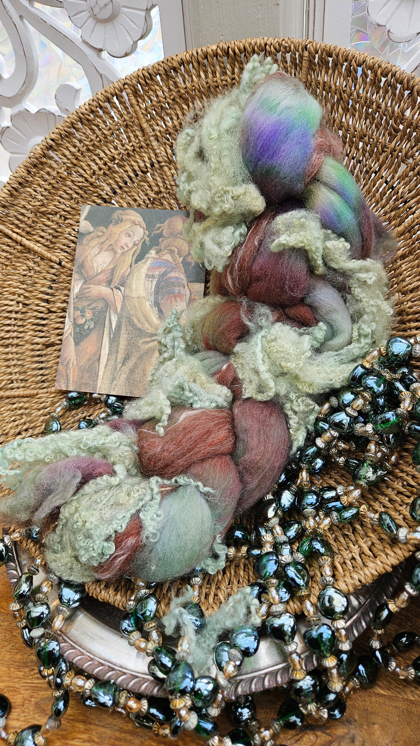 LUXE ART ROVING - hand-dyed Polwarth, Alpaca, Silk, BFL - Botticelli Temptation of Moses Collection 104 - 3.5 oz