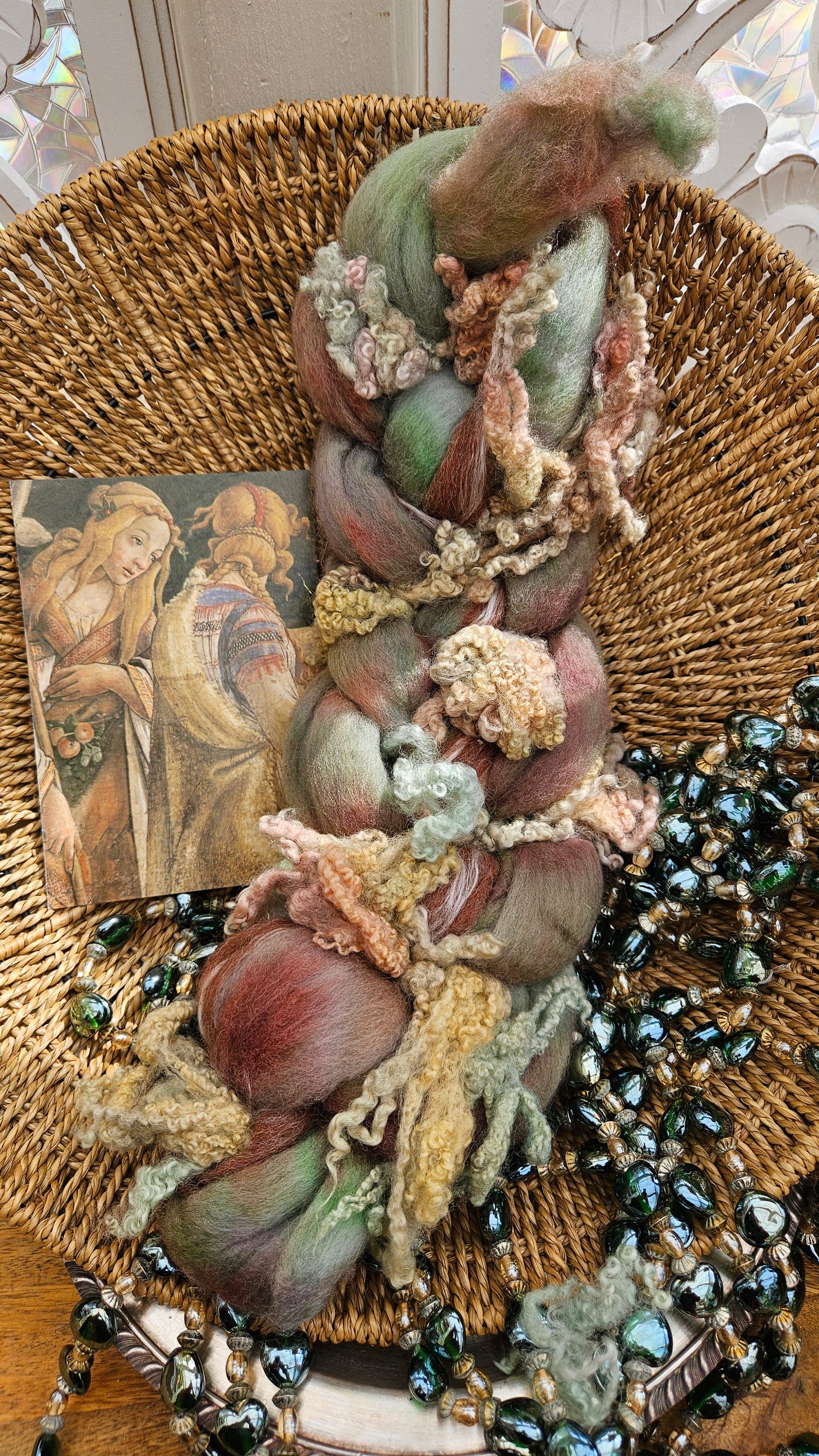 LUXE ART ROVING - hand-dyed Polwarth, Alpaca, Silk, BFL - Botticelli Temptation of Moses Collection 105 - 3.7 oz