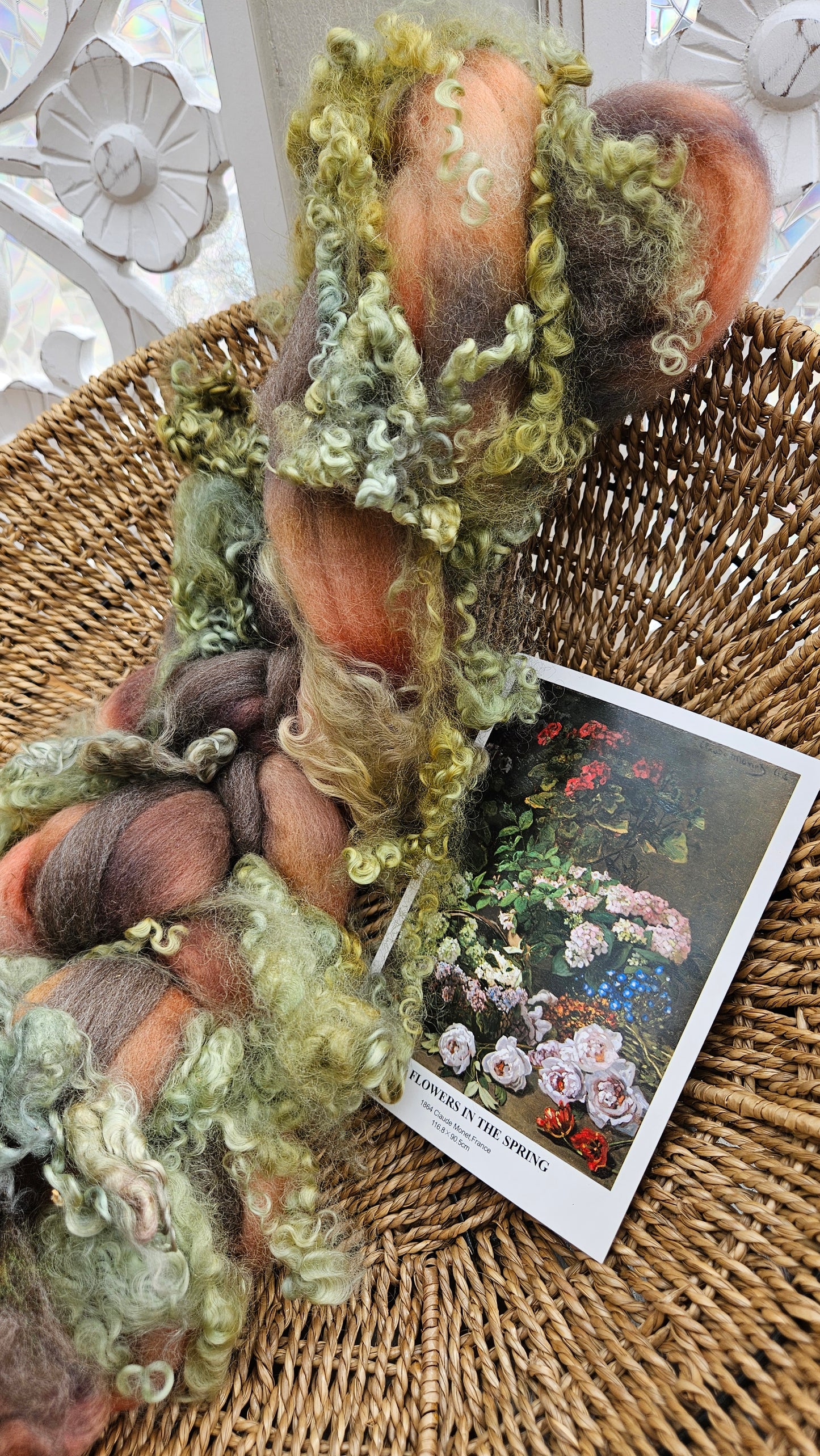 ART ROVING - hand-dyed Polwarth, Fine Wool, Longwool Locks - Monet Flowers In The Spring Collection 105 - 4 oz