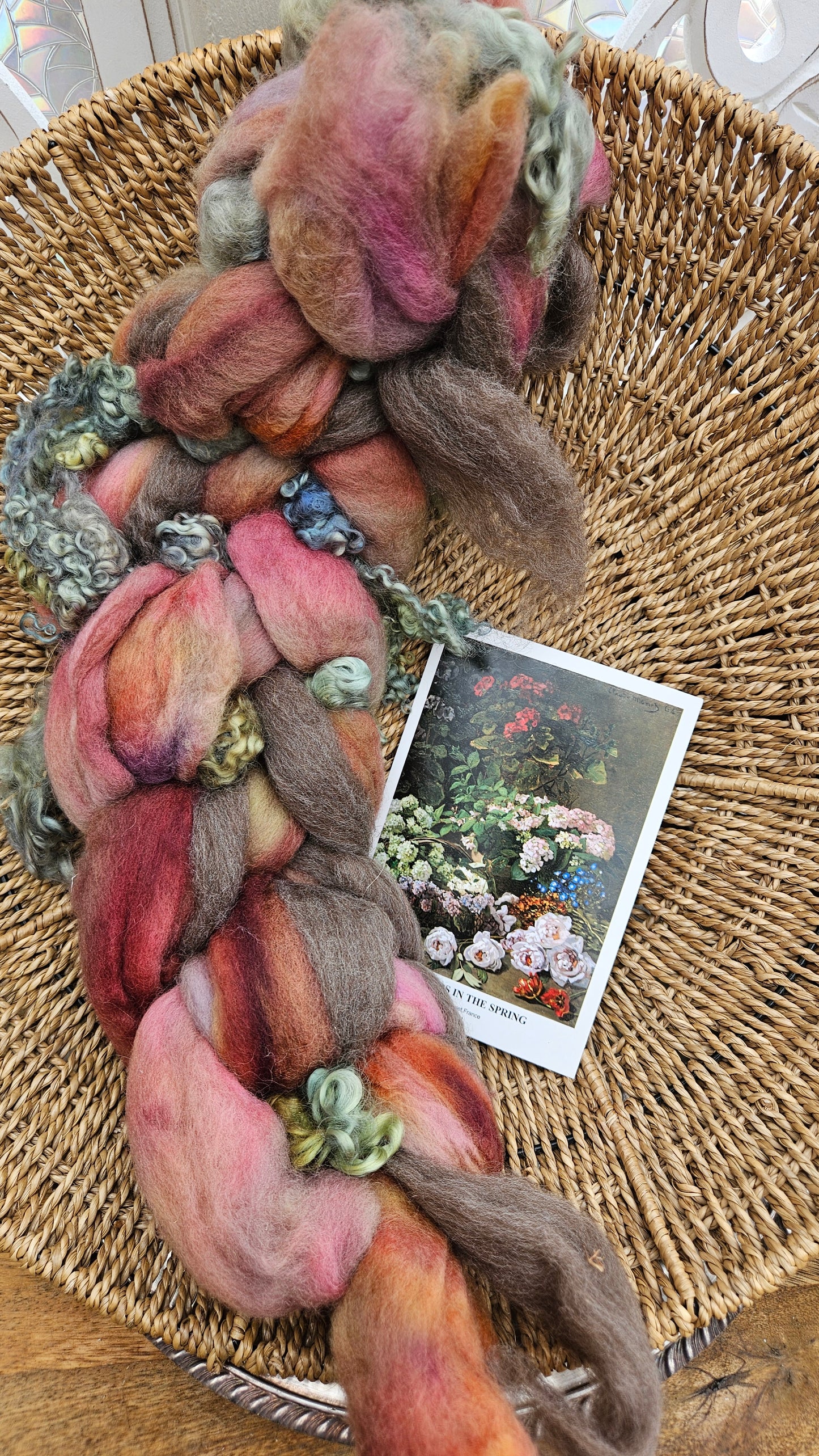 ART ROVING - hand-dyed Polwarth, Fine Wool, Longwool Locks - Monet Flowers In The Spring Collection 104 - 4.8 oz
