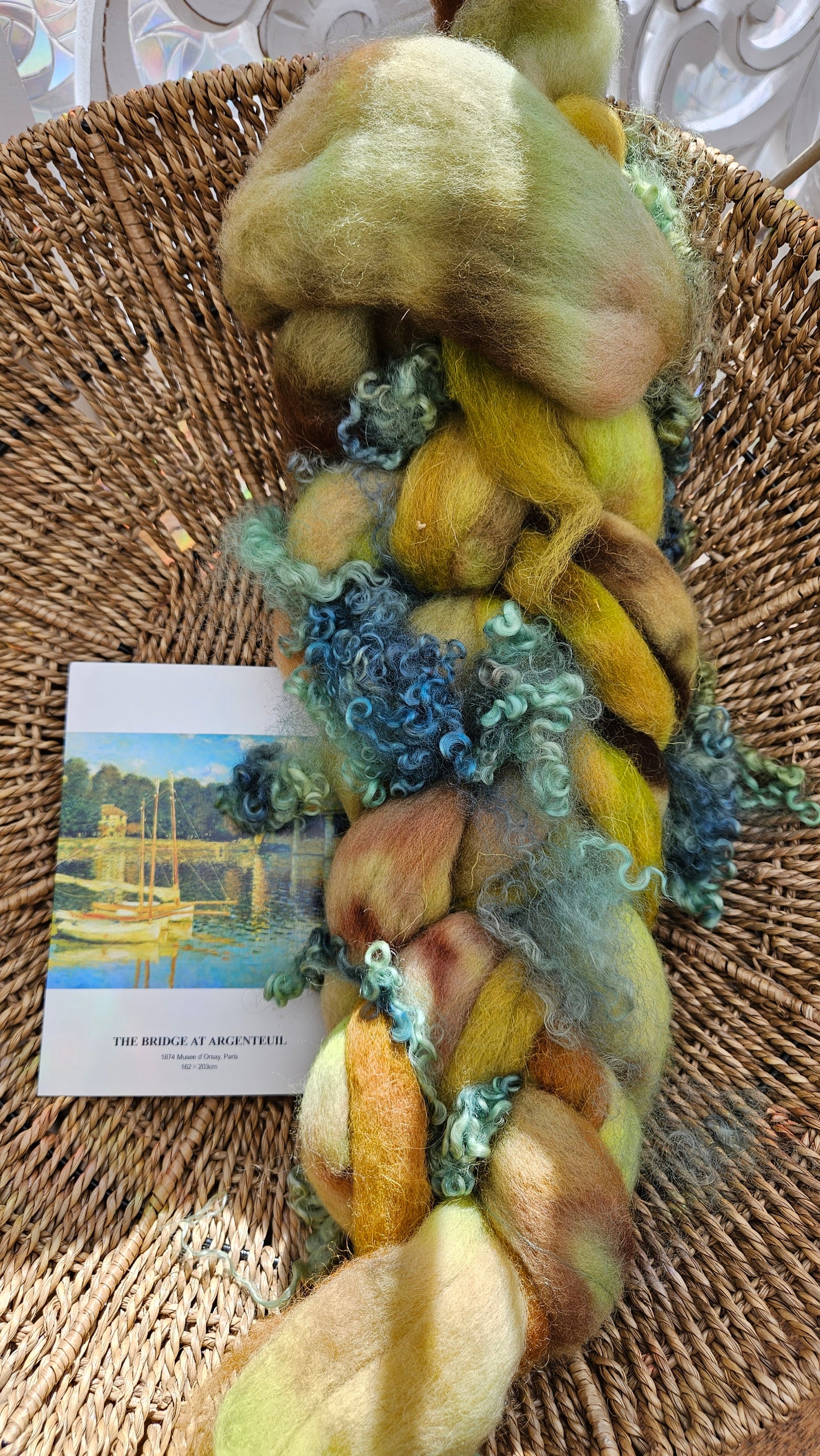 ART ROVING - hand-dyed Polwarth Churro BFL - Monet Bridge at Argenteuil Collection 112 - 3.8 oz