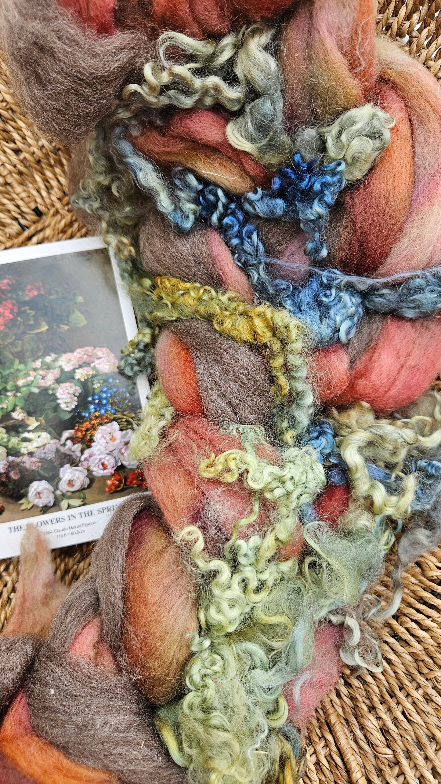 ART ROVING - hand-dyed Polwarth, Fine Wool, Longwool Locks - Monet Flowers In The Spring Collection 104 - 4.8 oz