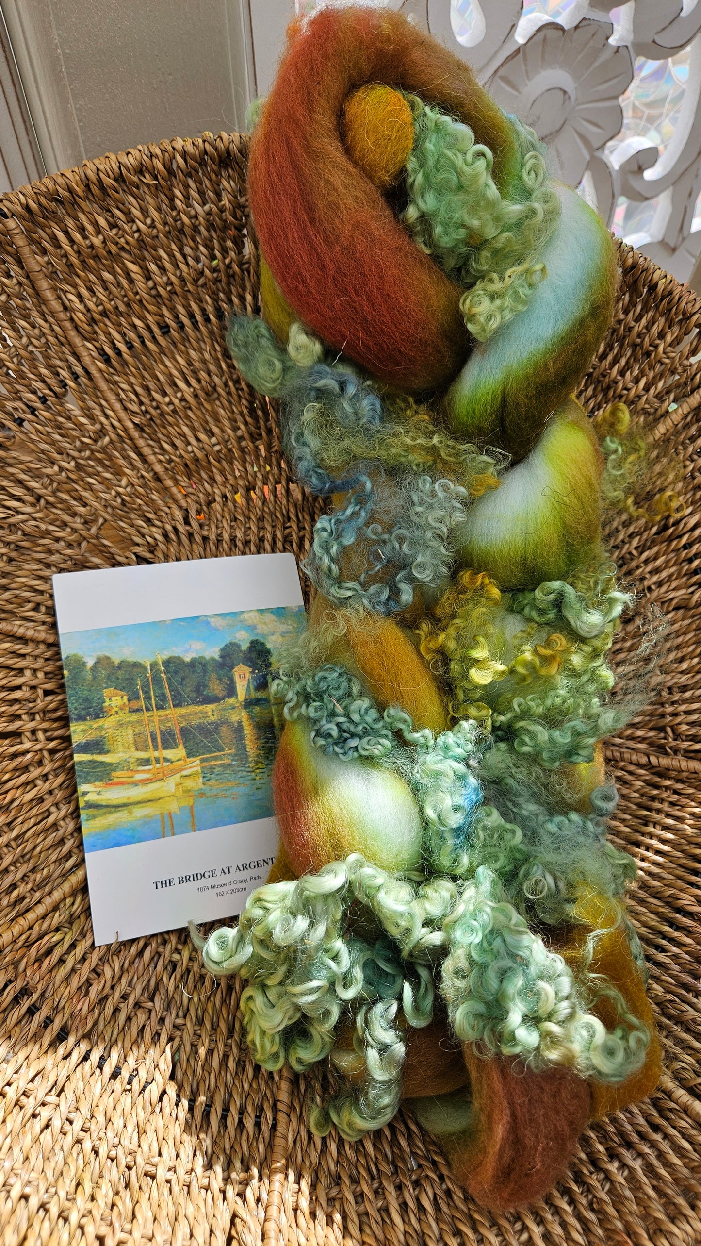 ART ROVING - hand-dyed Polwarth Churro BFL - Monet Bridge at Argenteuil Collection 110 - 4.5 oz