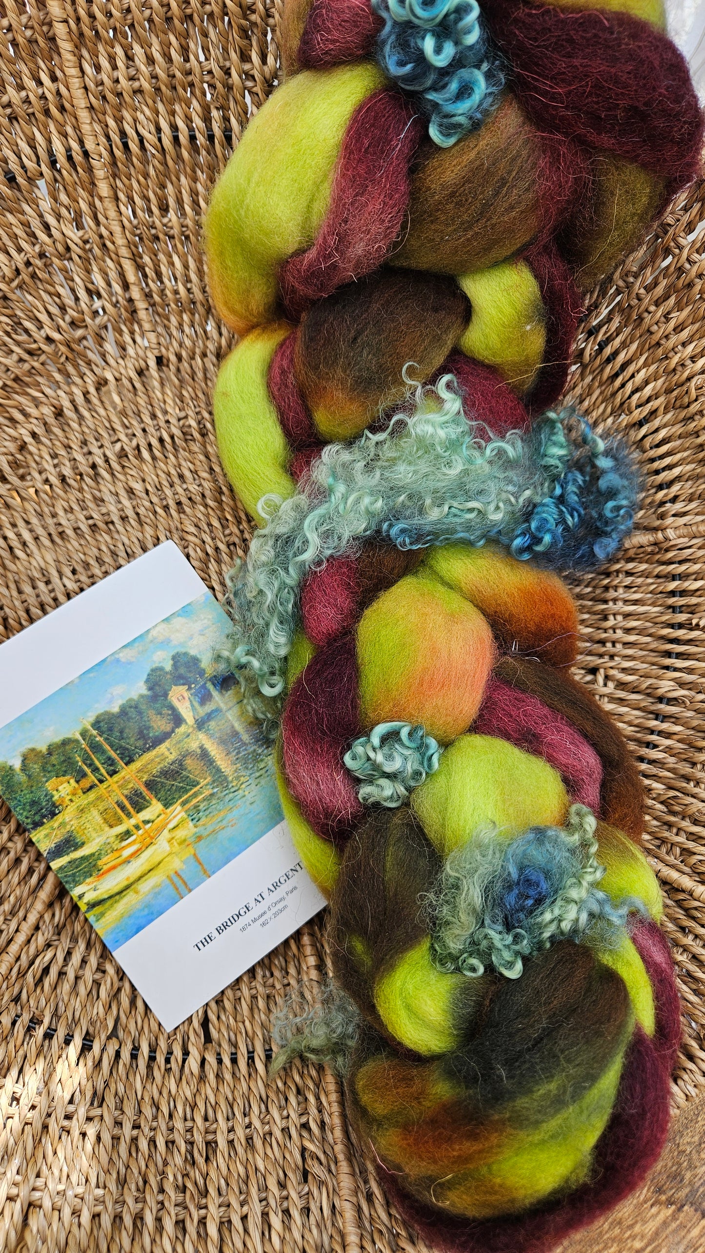 ART ROVING - hand-dyed Polwarth Churro BFL - Monet Bridge at Argenteuil Collection 102 - 3.6 oz