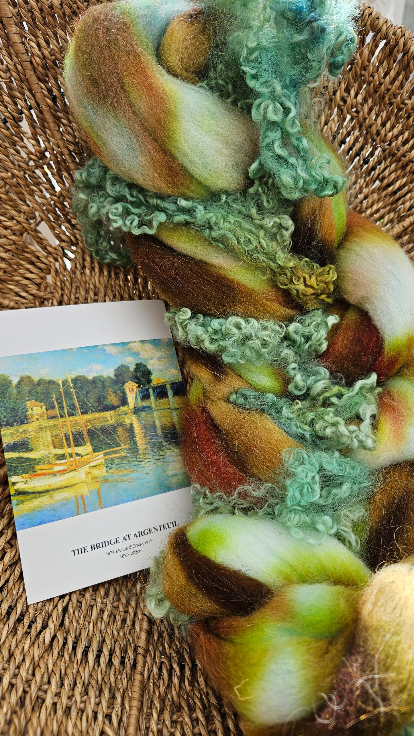 ART ROVING - hand-dyed Polwarth Churro BFL - Monet Bridge at Argenteuil Collection 105 - 4.4 oz