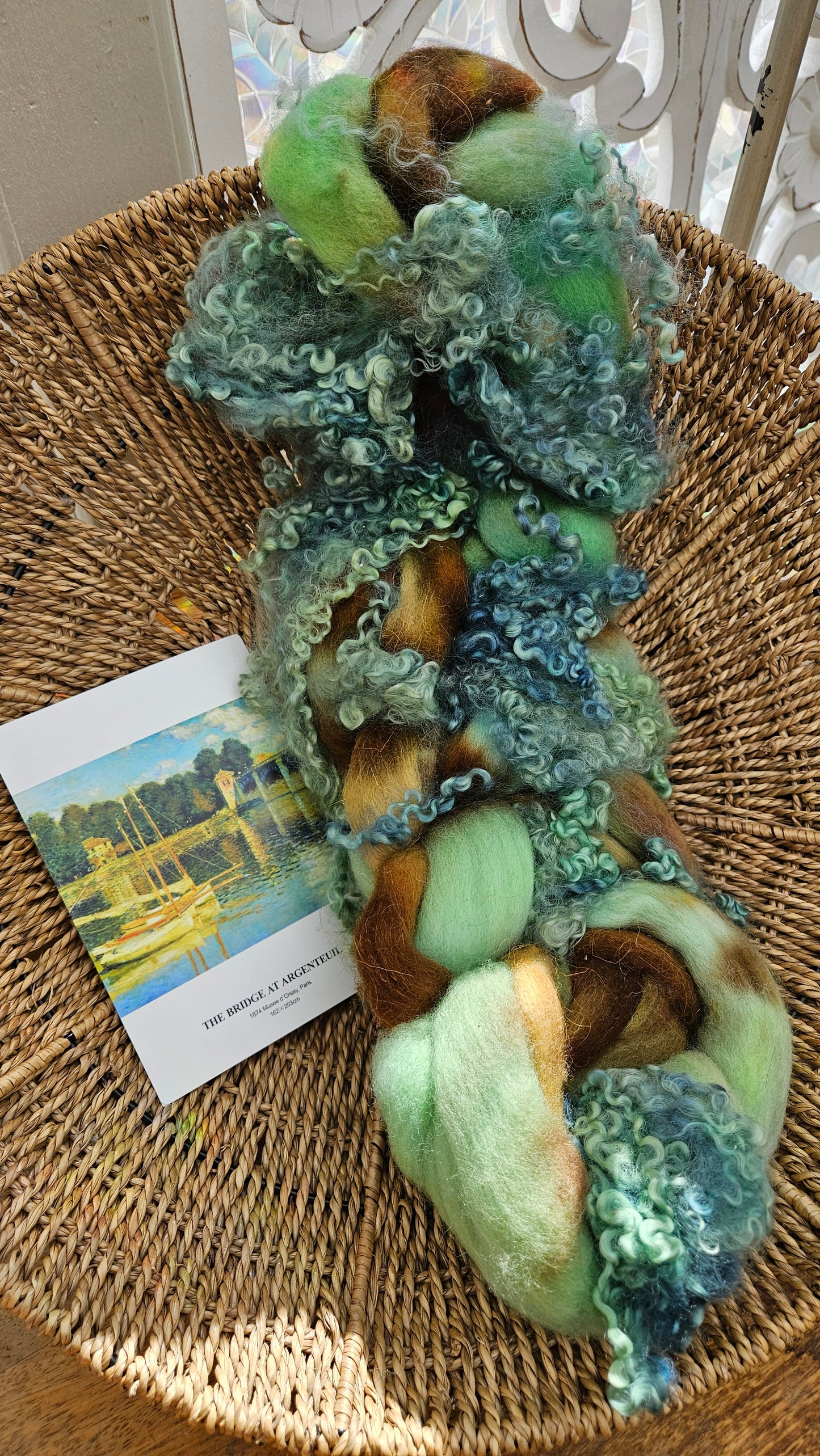 ART ROVING - hand-dyed Polwarth Churro BFL - Monet Bridge at Argenteuil Collection 107 - 4.0 oz