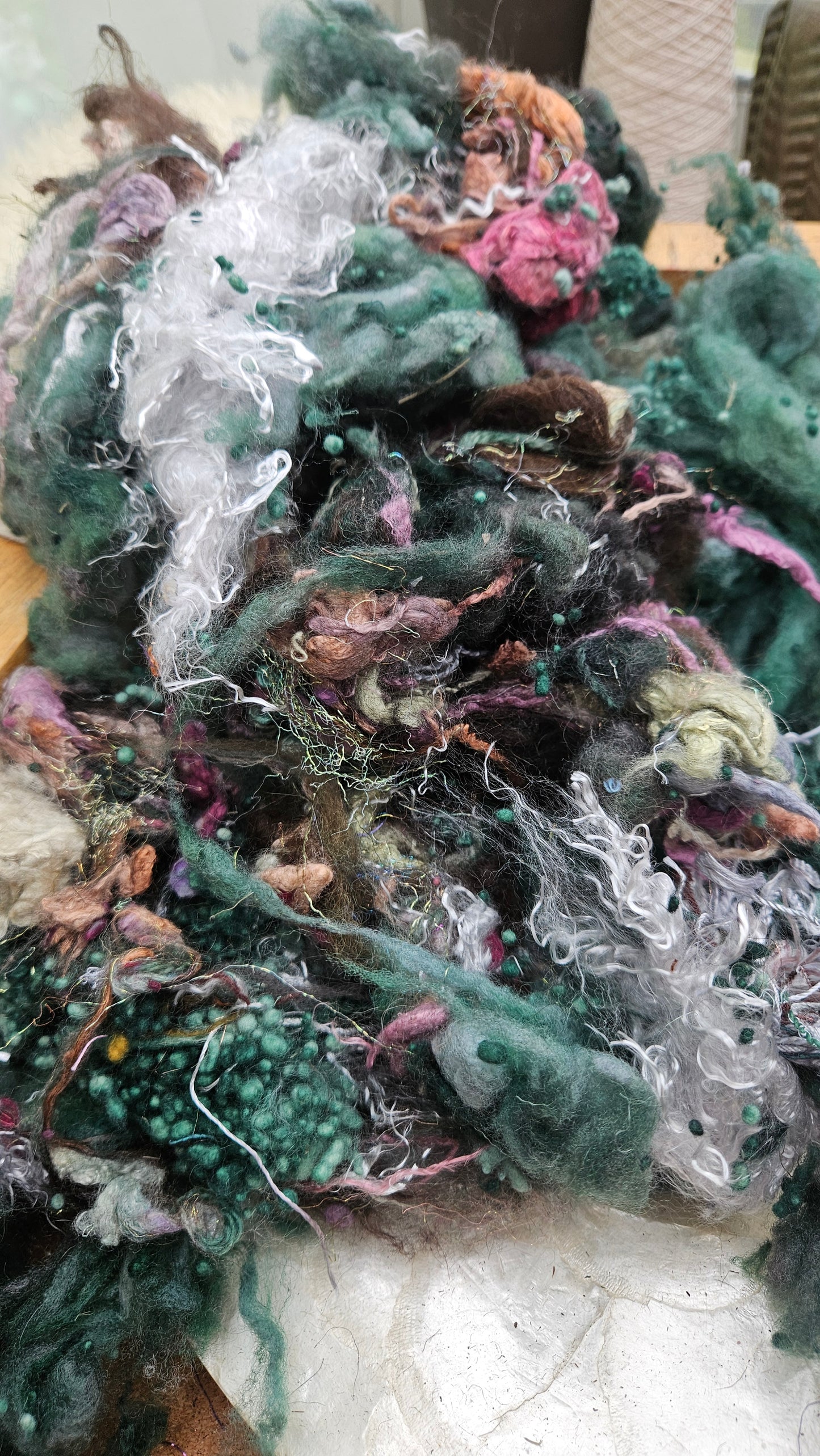 SPRING THAW - Hand-Dyed Alpaca Bamboo Texture Blend for art yarn embellishing, texture blending, felting, mixed media, and fiber art - 4 ounces | 114 grams