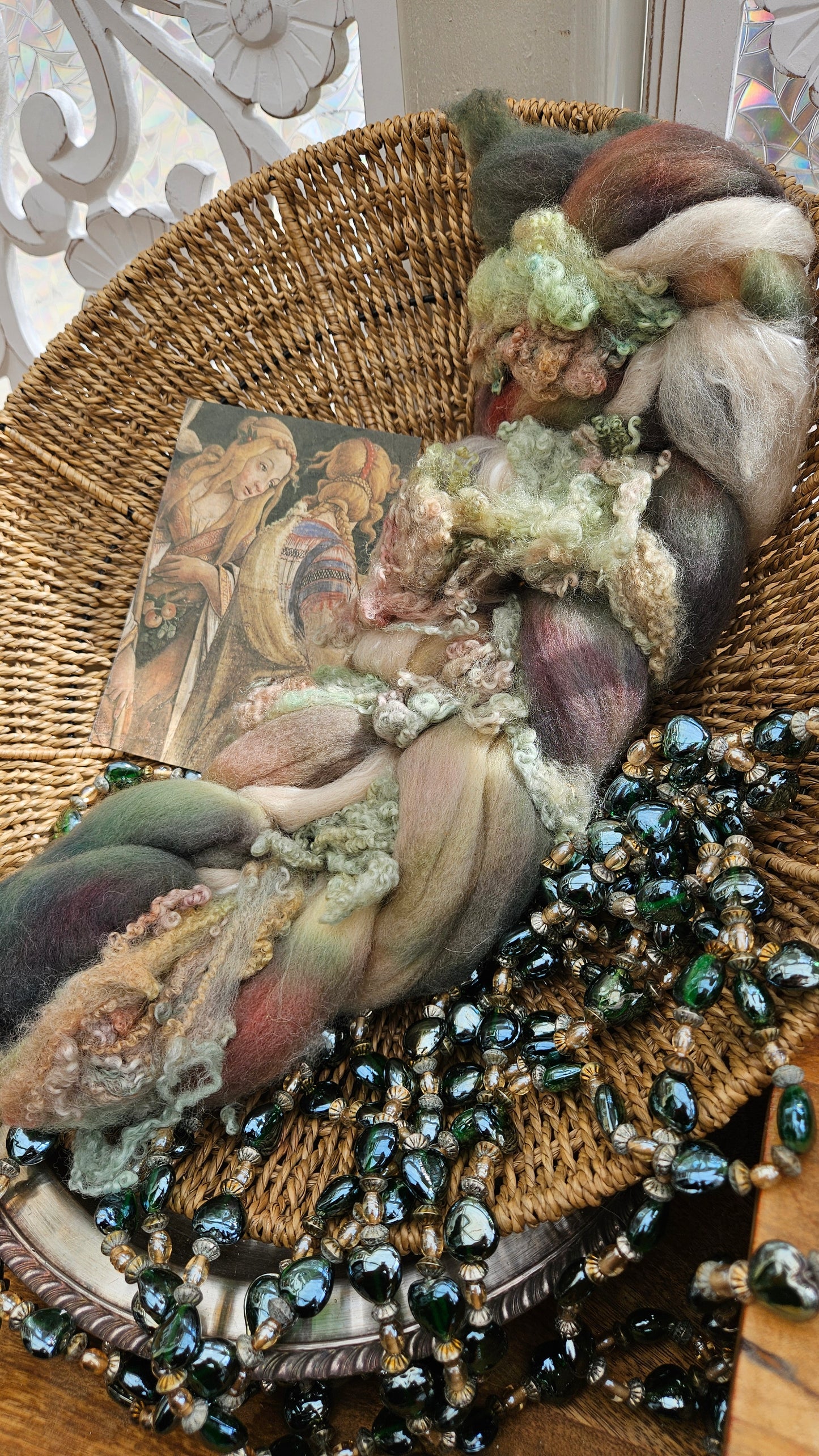 LUXE ART ROVING - hand-dyed Polwarth, Alpaca, Silk, BFL - Botticelli Temptation of Moses Collection 103 - 3.8 oz