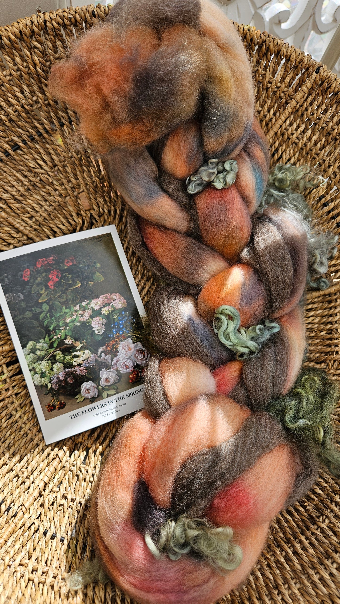 ART ROVING - hand-dyed Polwarth, Fine Wool, Longwool Locks - Monet Flowers In The Spring Collection 101 - 4 oz