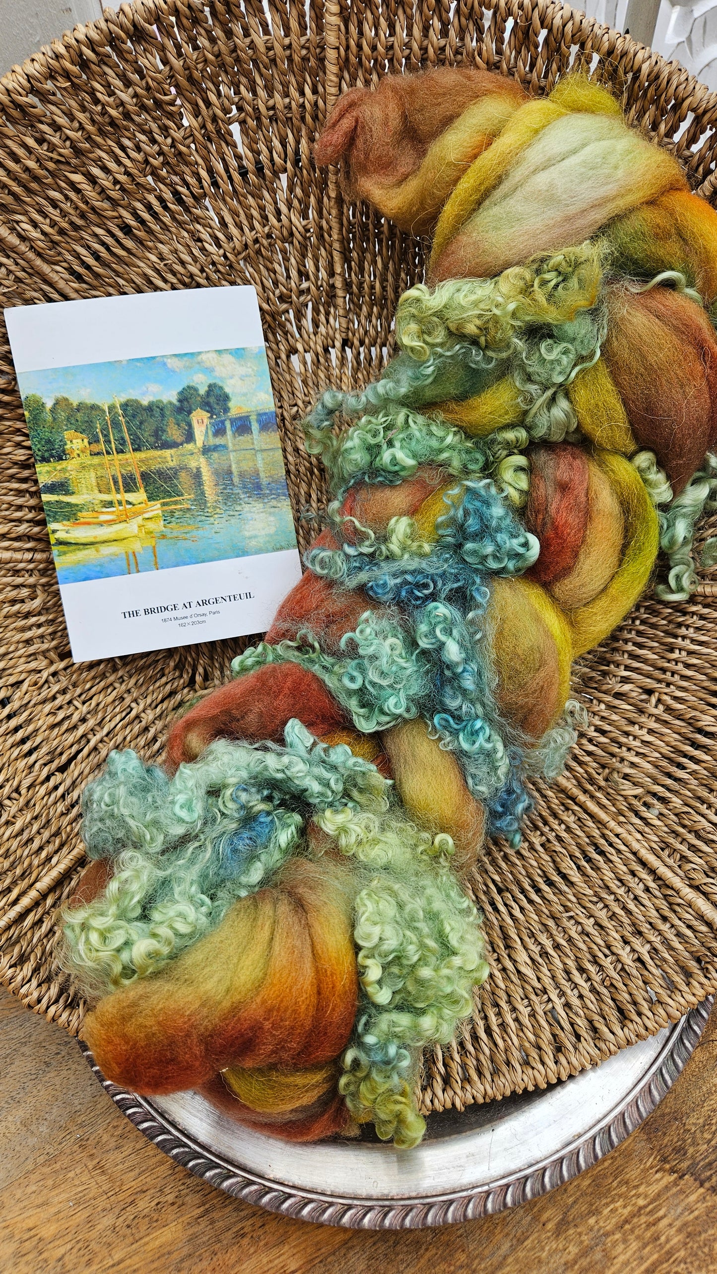 ART ROVING - hand-dyed Polwarth Churro BFL - Monet Bridge at Argenteuil Collection 103 - 4.5 oz