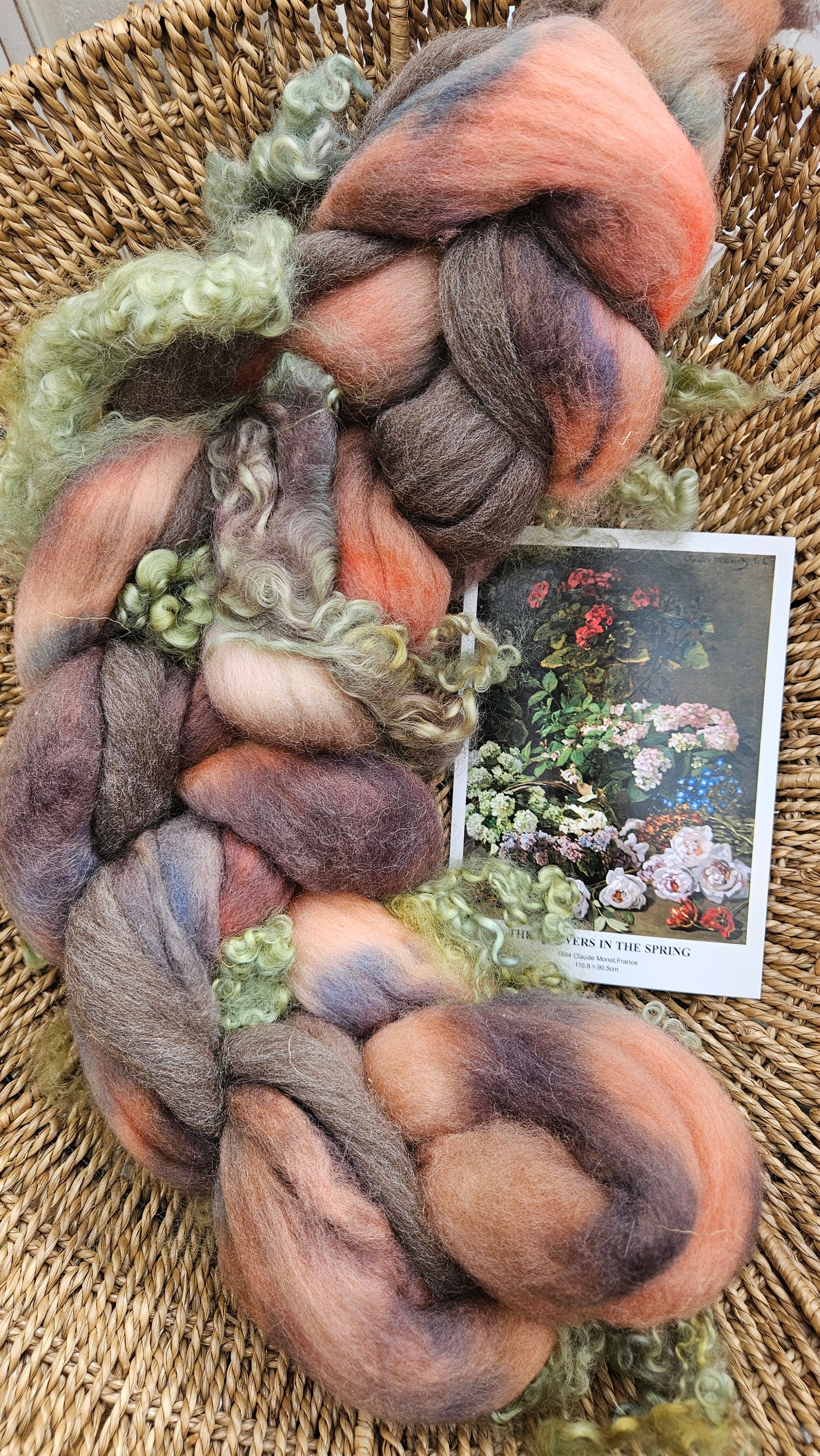 ART ROVING - hand-dyed Polwarth, Fine Wool, Longwool Locks - Monet Flowers In The Spring Collection 105 - 4 oz
