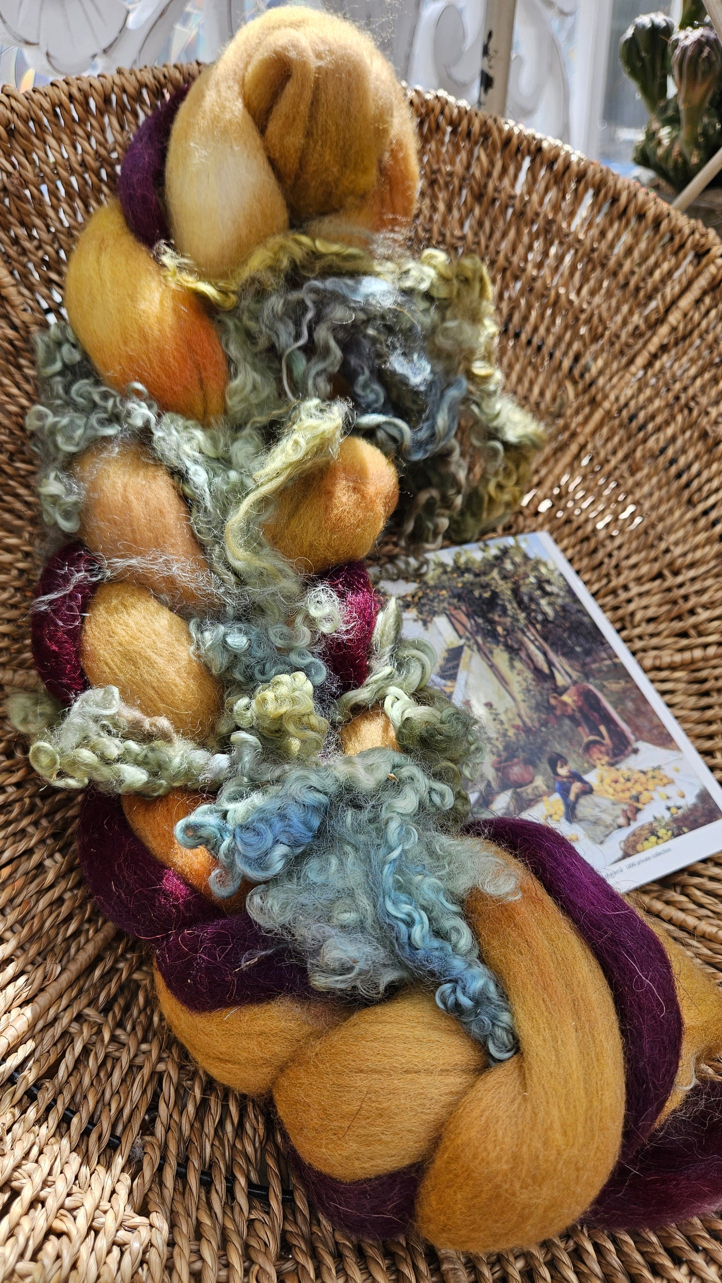 ART ROVING - hand-dyed Polwarth Churro BFL - Waterhouse Gathering Almond Blossoms Collection 108 - 4.2 oz