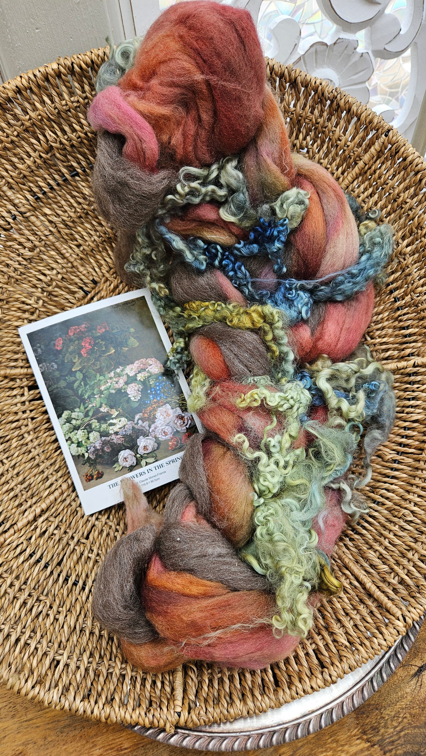 ART ROVING - hand-dyed Polwarth, Fine Wool, Longwool Locks - Monet Flowers In The Spring Collection 104 - 4.8 oz