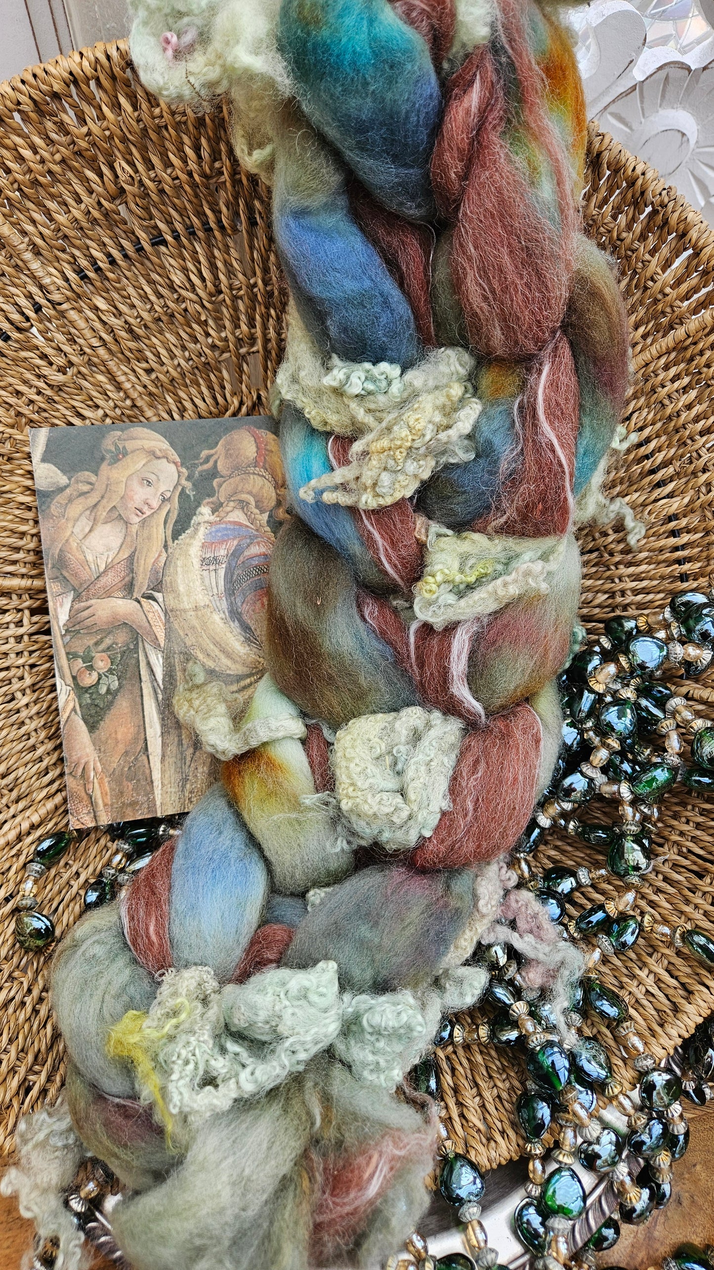 LUXE ART ROVING - hand-dyed Polwarth, Alpaca, Silk, BFL - Botticelli Temptation of Moses Collection 106 - 4 oz