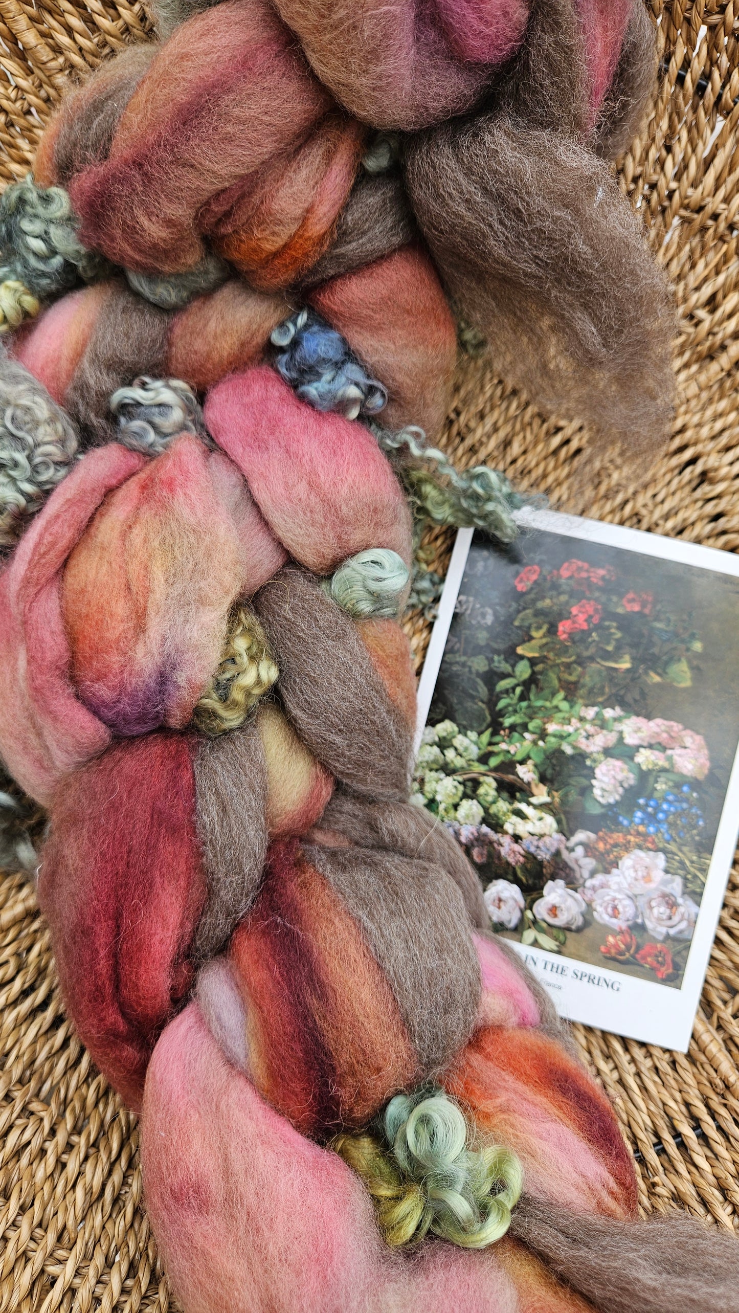 ART ROVING - hand-dyed Polwarth, Fine Wool, Longwool Locks - Monet Flowers In The Spring Collection 104 - 4.8 oz
