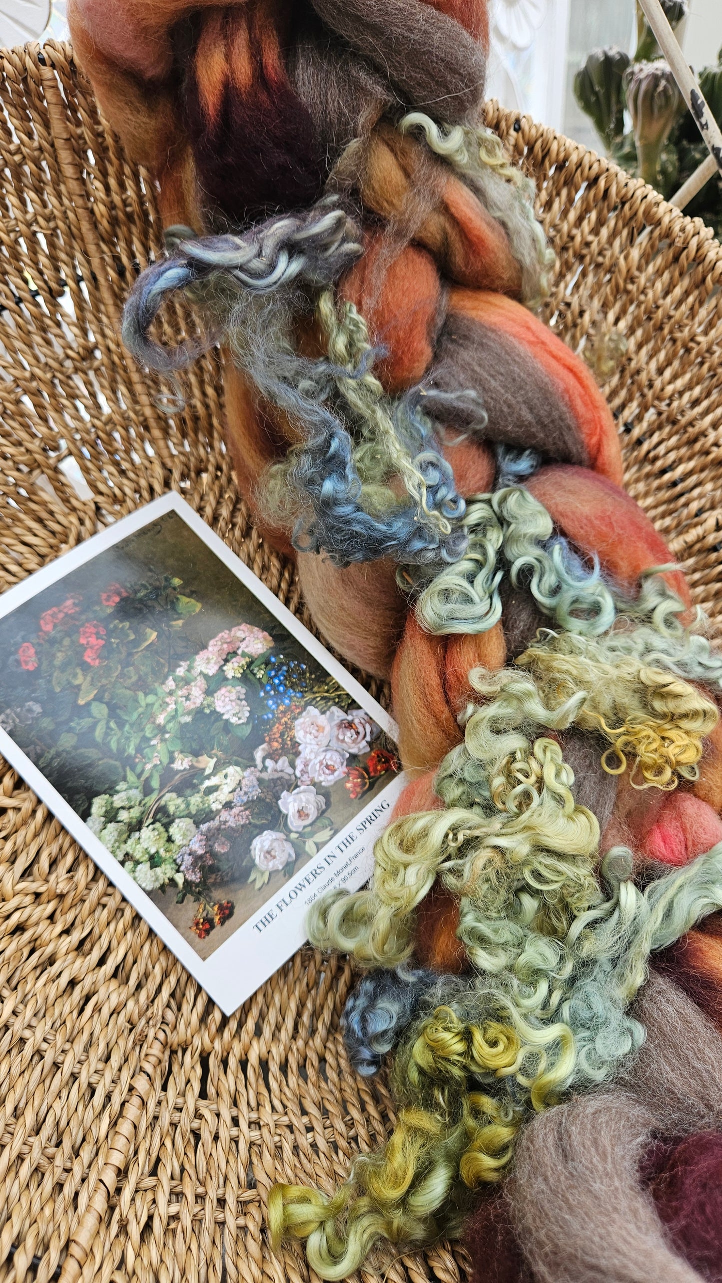 ART ROVING - hand-dyed Polwarth, Fine Wool, Longwool Locks - Monet Flowers In The Spring Collection 103 - 4.2 oz