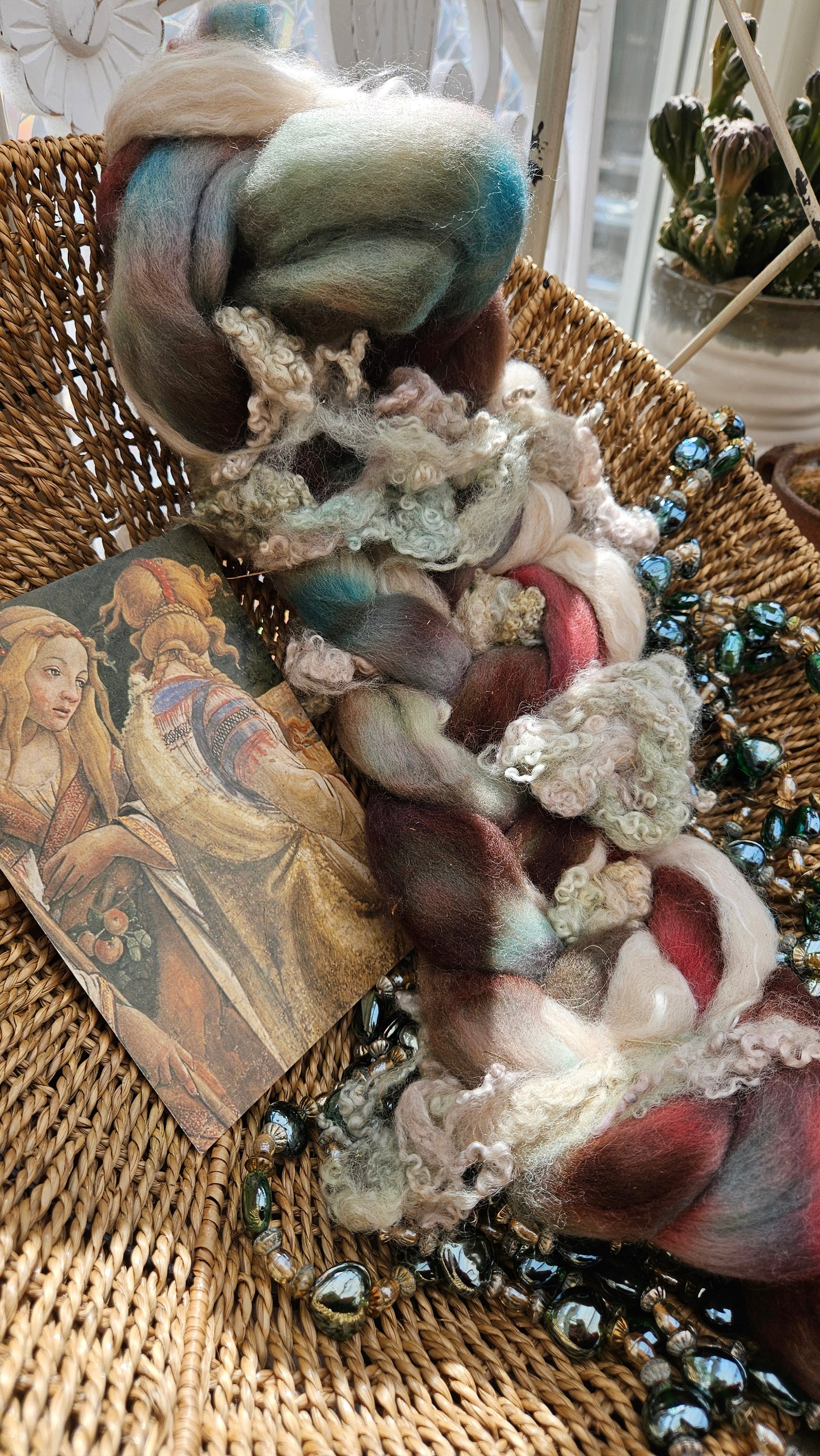 LUXE ART ROVING - hand-dyed Polwarth, Alpaca, Silk, BFL - Botticelli Temptation of Moses Collection 101 - 3.7 oz