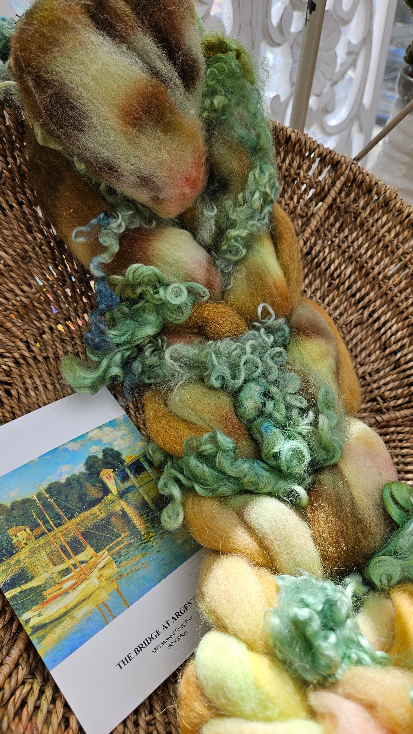 ART ROVING - hand-dyed Polwarth Churro BFL - Monet Bridge at Argenteuil Collection 109 - 4.2 oz