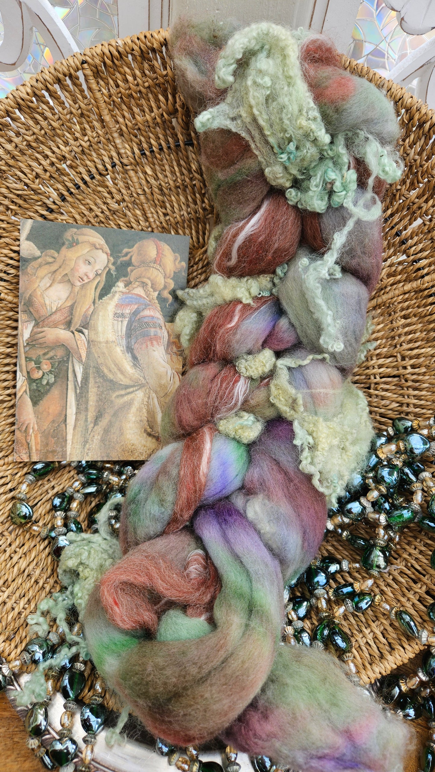 LUXE ART ROVING - hand-dyed Polwarth, Alpaca, Silk, BFL - Botticelli Temptation of Moses Collection 104 - 3.5 oz