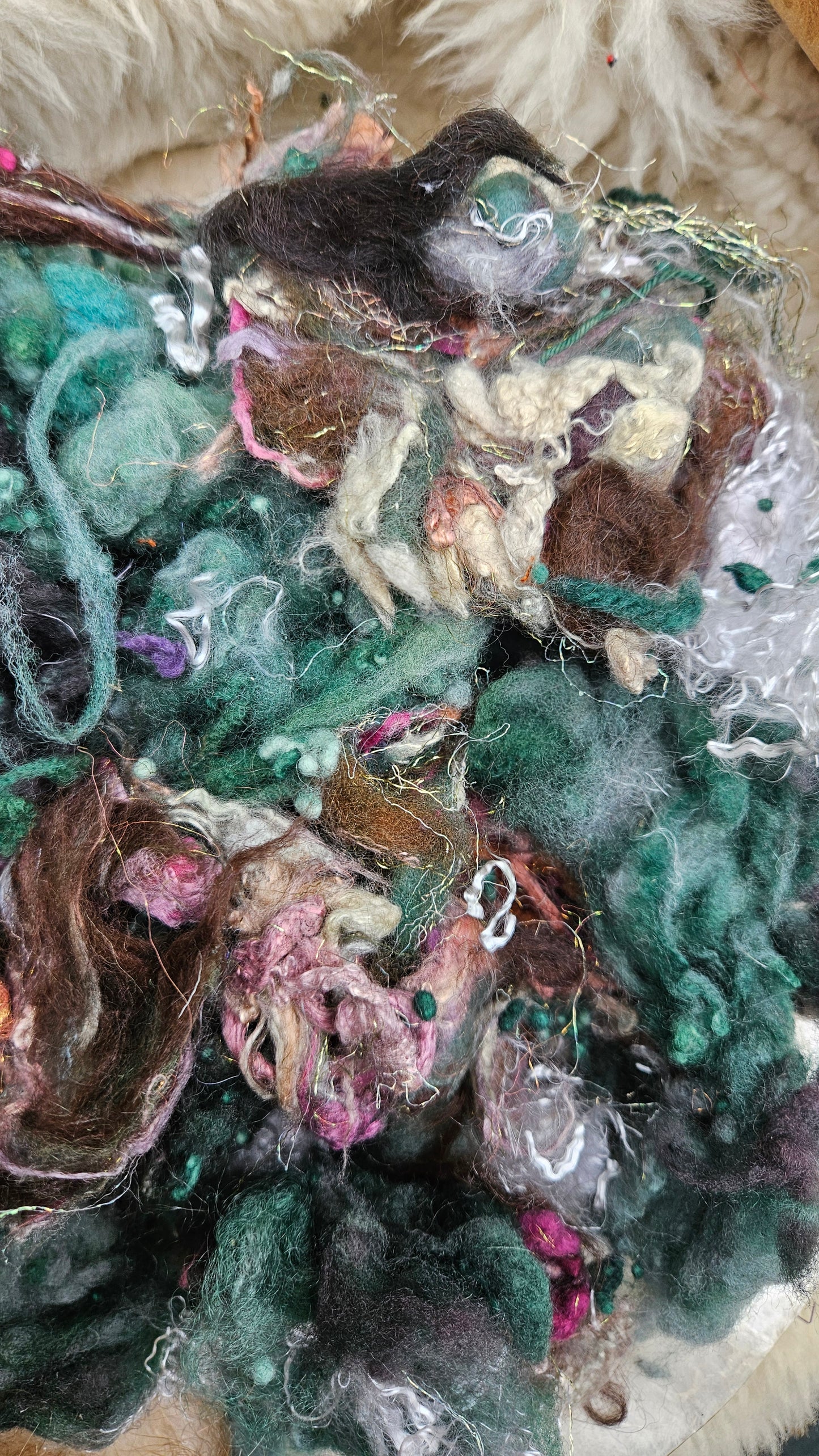 SPRING THAW - Hand-Dyed Alpaca Bamboo Texture Blend for art yarn embellishing, texture blending, felting, mixed media, and fiber art - 4 ounces | 114 grams