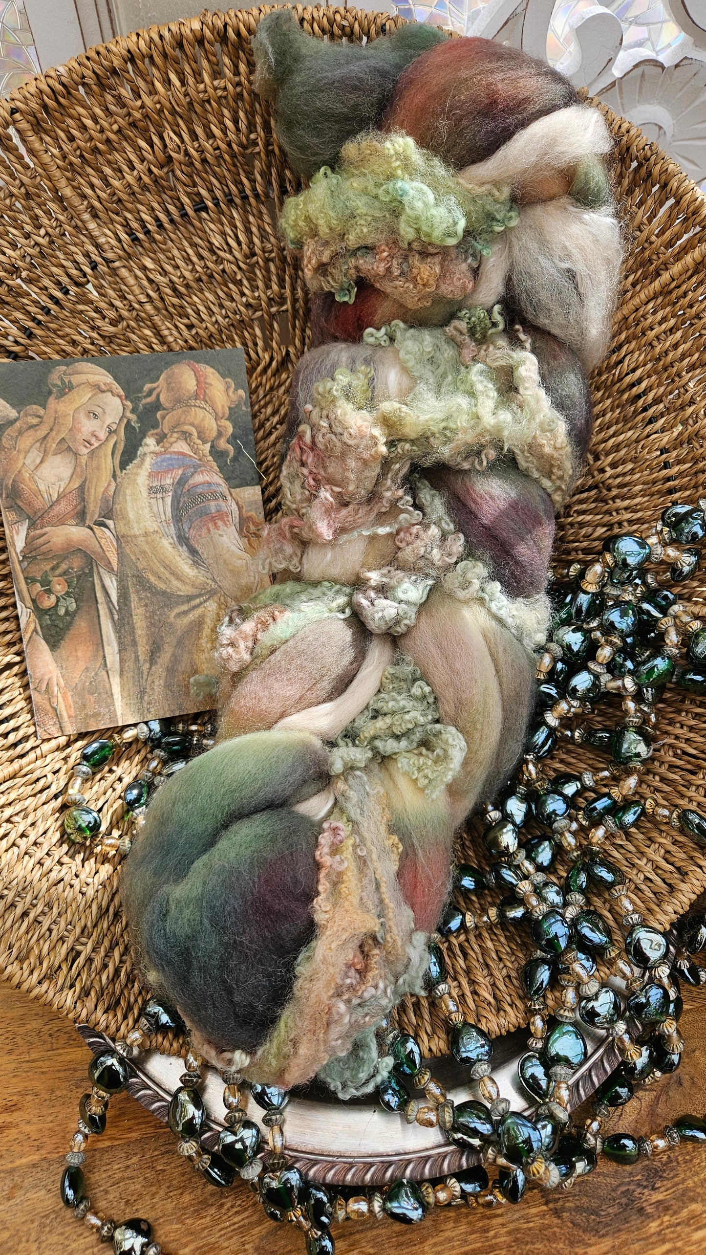 LUXE ART ROVING - hand-dyed Polwarth, Alpaca, Silk, BFL - Botticelli Temptation of Moses Collection 103 - 3.8 oz