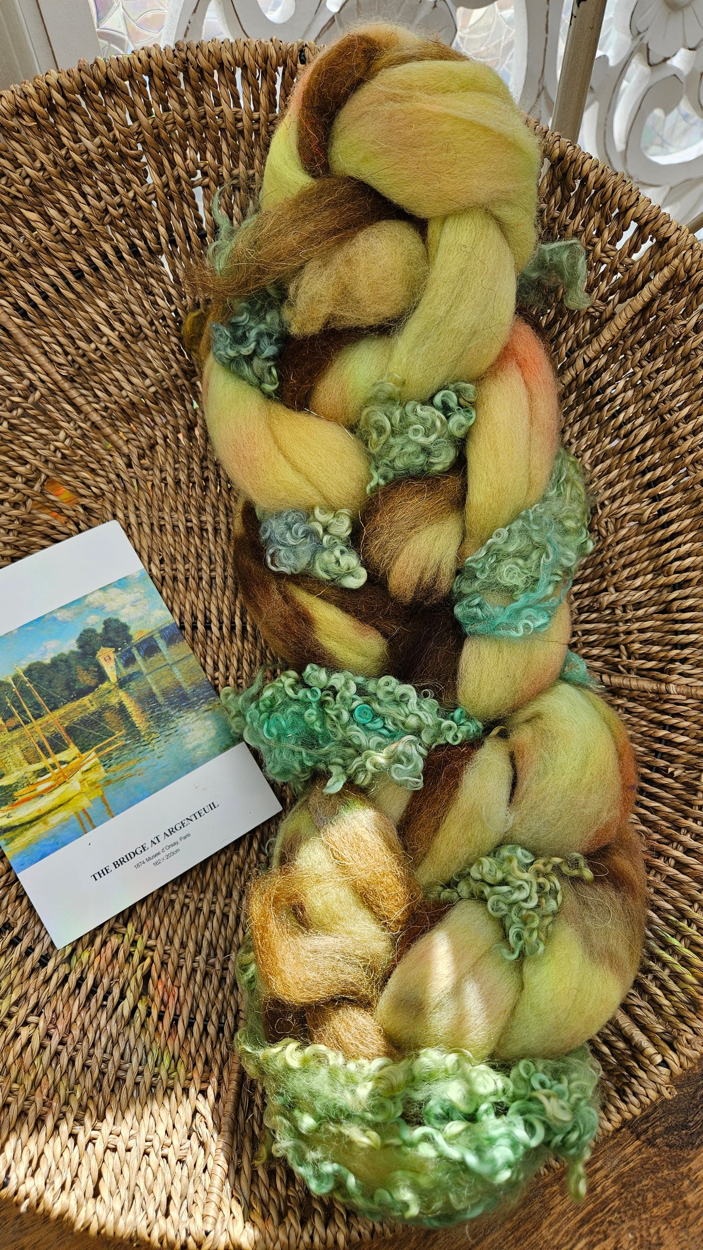 ART ROVING - hand-dyed Polwarth Churro BFL - Monet Bridge at Argenteuil Collection 108 - 4.4 oz