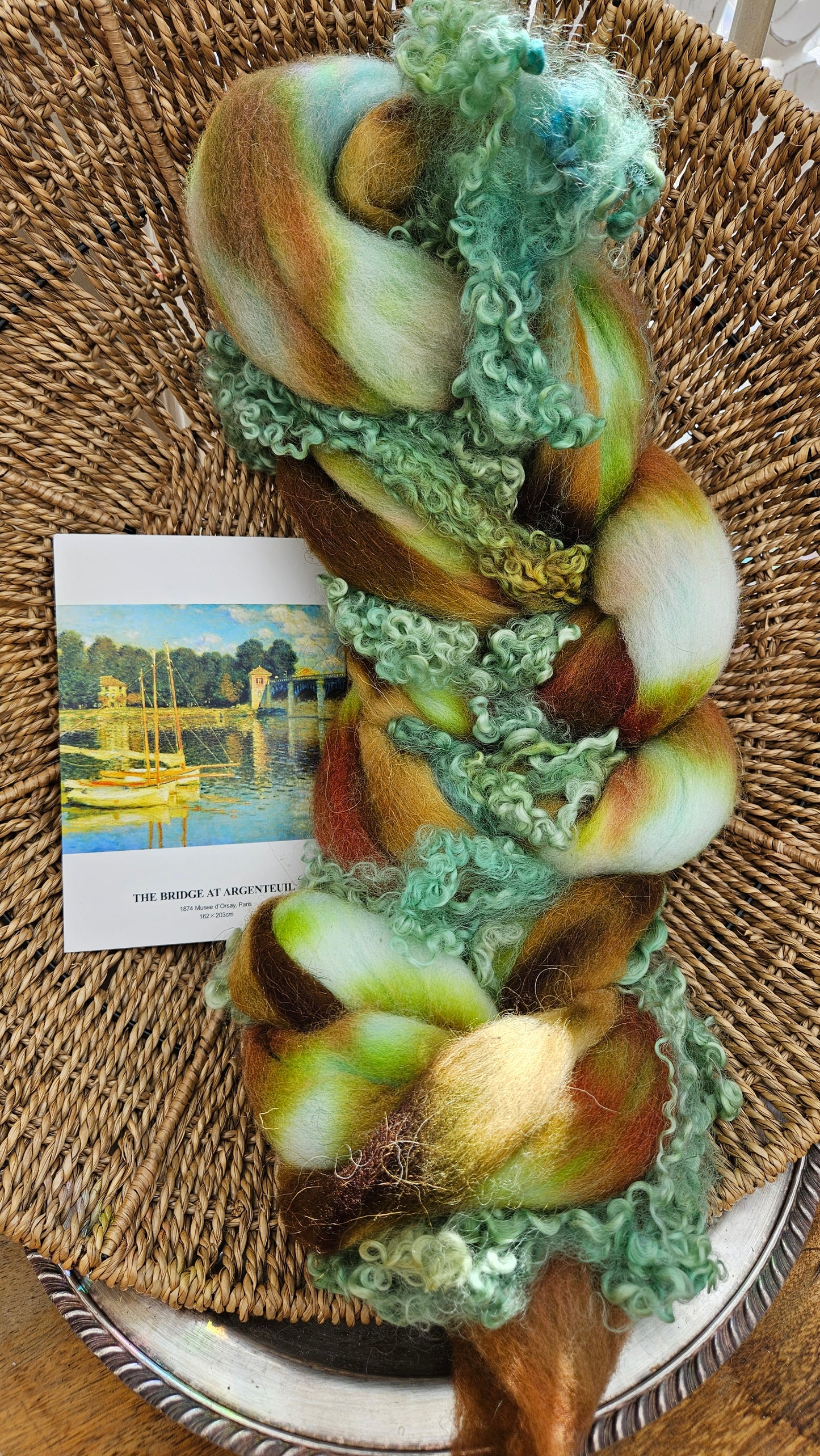 ART ROVING - hand-dyed Polwarth Churro BFL - Monet Bridge at Argenteuil Collection 105 - 4.4 oz