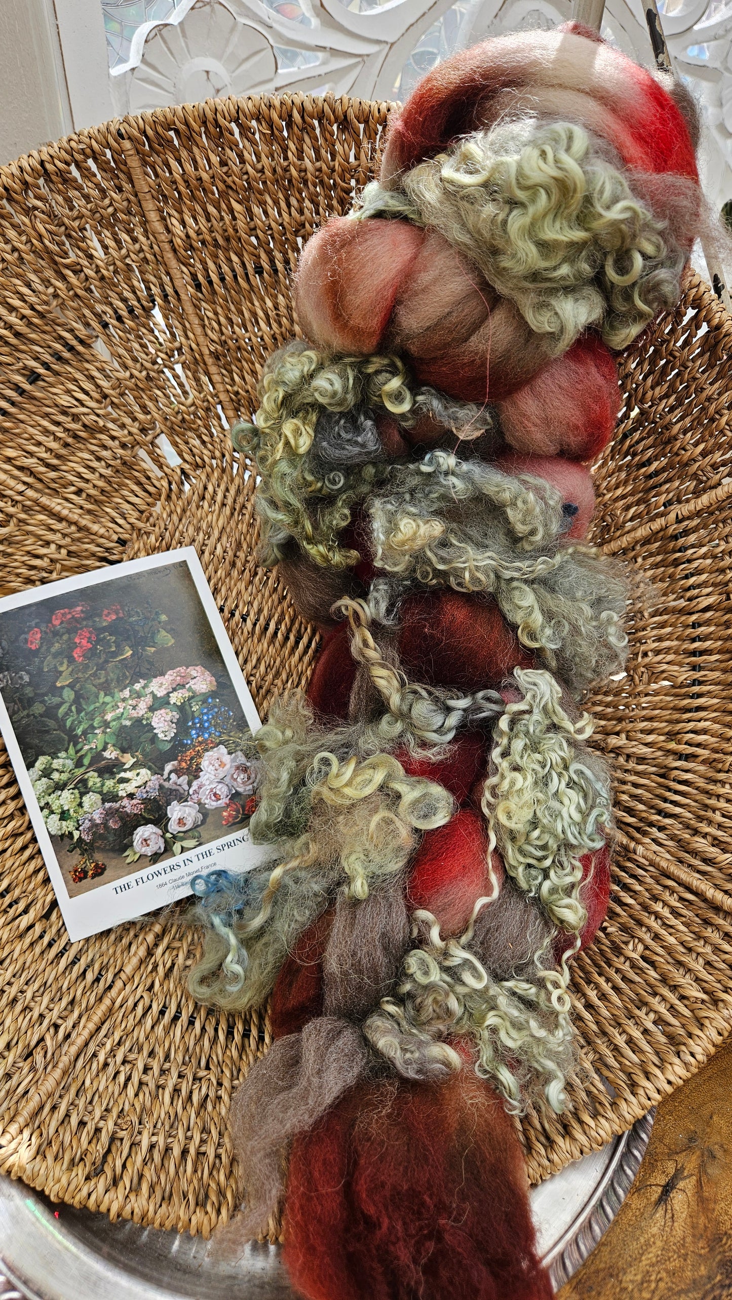 ART ROVING - hand-dyed Polwarth, Fine Wool, Longwool Locks - Monet Flowers In The Spring Collection 102 - 4.5 oz