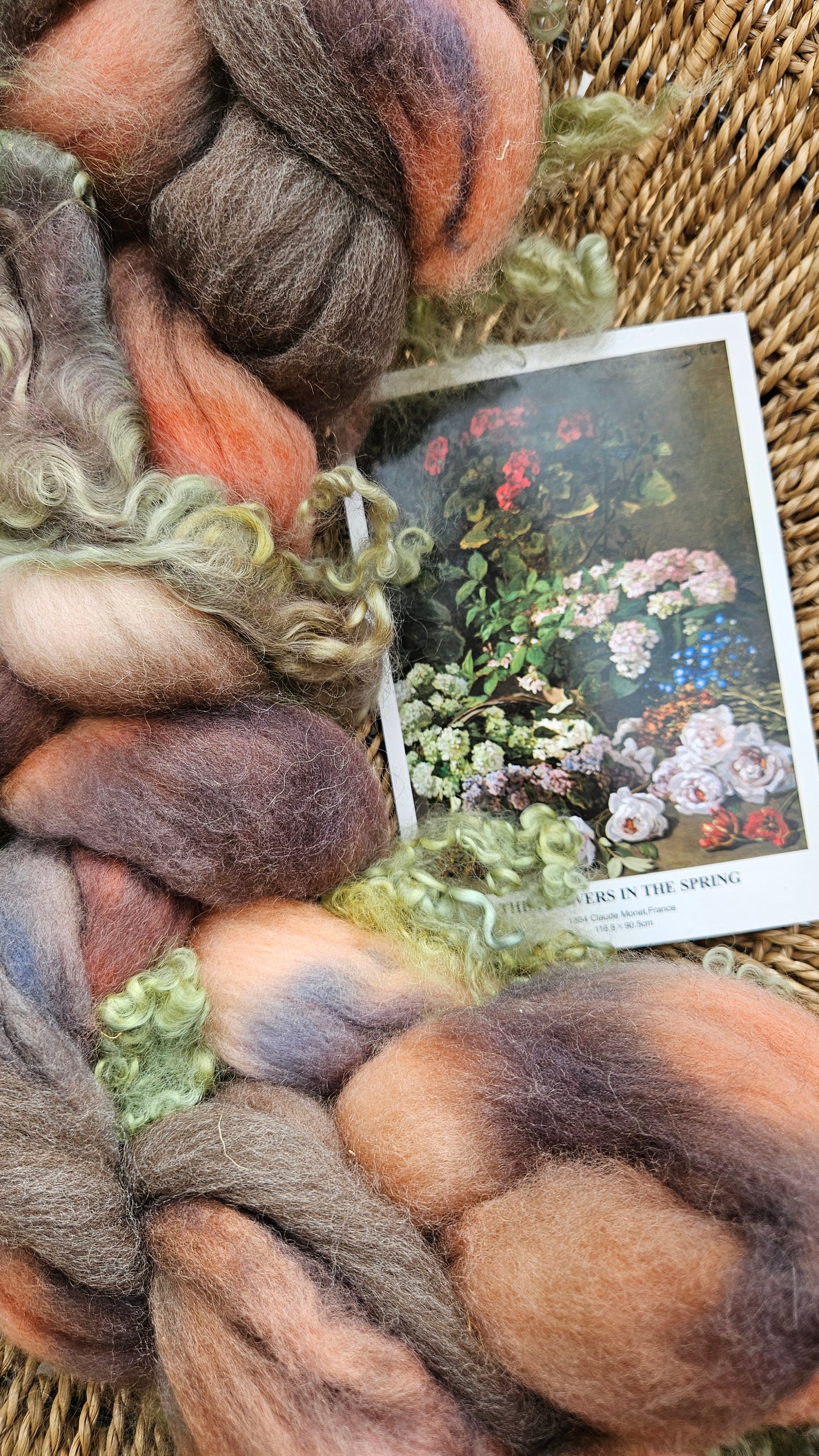 ART ROVING - hand-dyed Polwarth, Fine Wool, Longwool Locks - Monet Flowers In The Spring Collection 105 - 4 oz