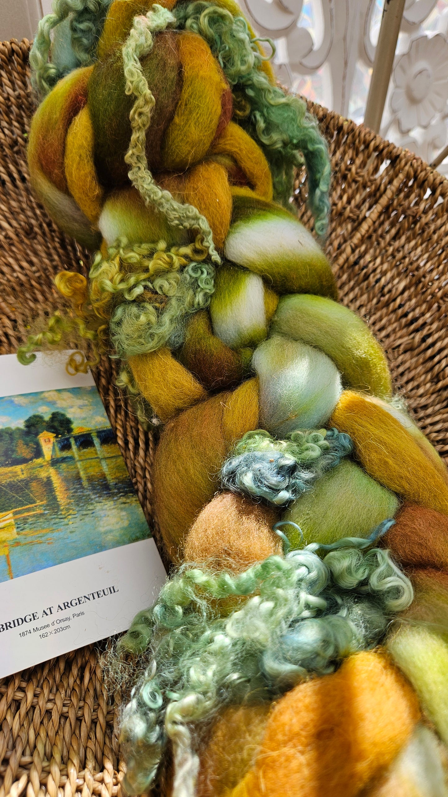 ART ROVING - hand-dyed Polwarth Churro BFL - Monet Bridge at Argenteuil Collection 110 - 4.5 oz