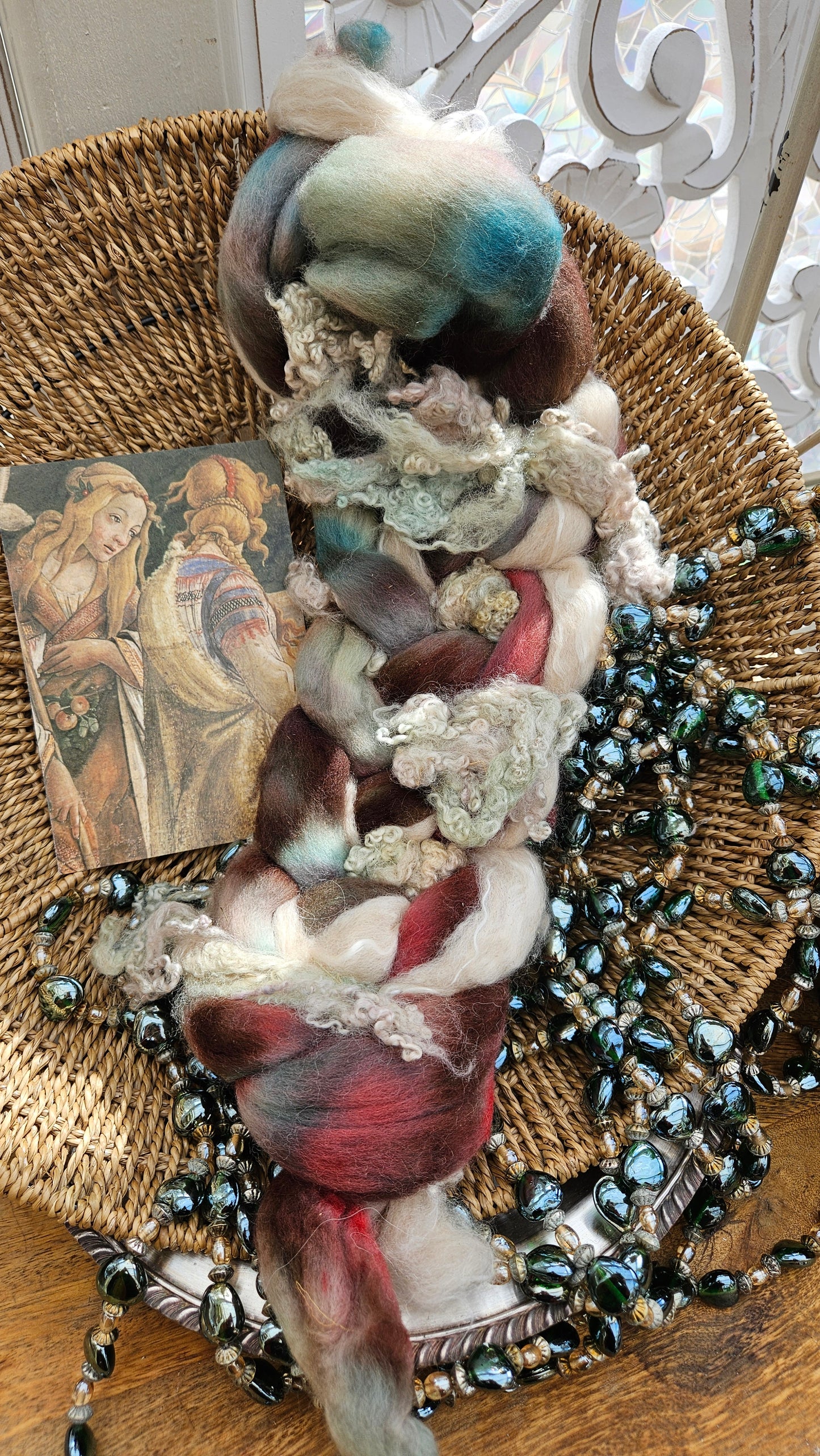 LUXE ART ROVING - hand-dyed Polwarth, Alpaca, Silk, BFL - Botticelli Temptation of Moses Collection 101 - 3.7 oz