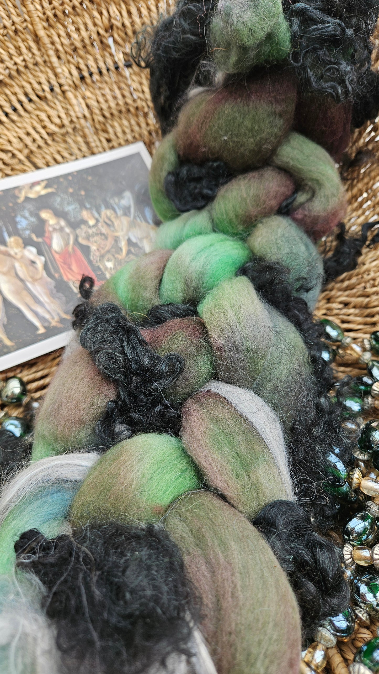 ART ROVING - hand-dyed Polwarth, Alpaca, BFL - Botticelli Primavera Collection 101 - 4 oz