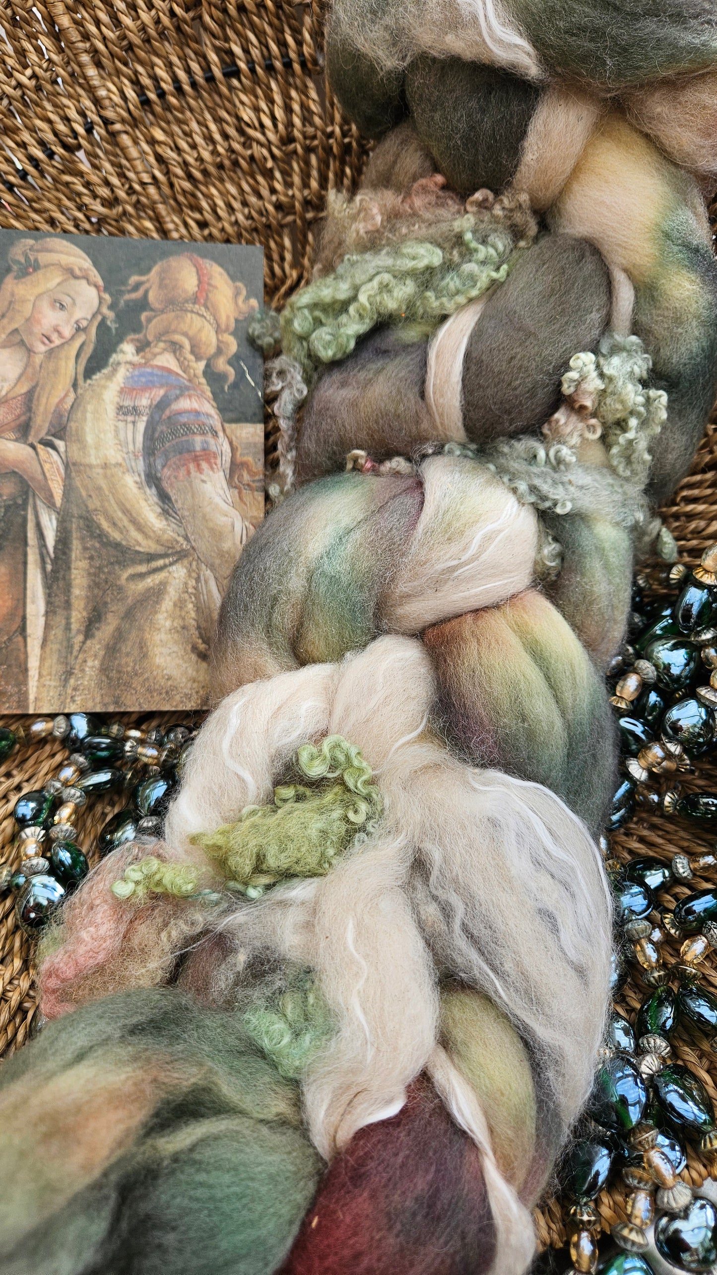 LUXE ART ROVING - hand-dyed Polwarth, Alpaca, Silk, BFL - Botticelli Temptation of Moses Collection 103 - 3.8 oz