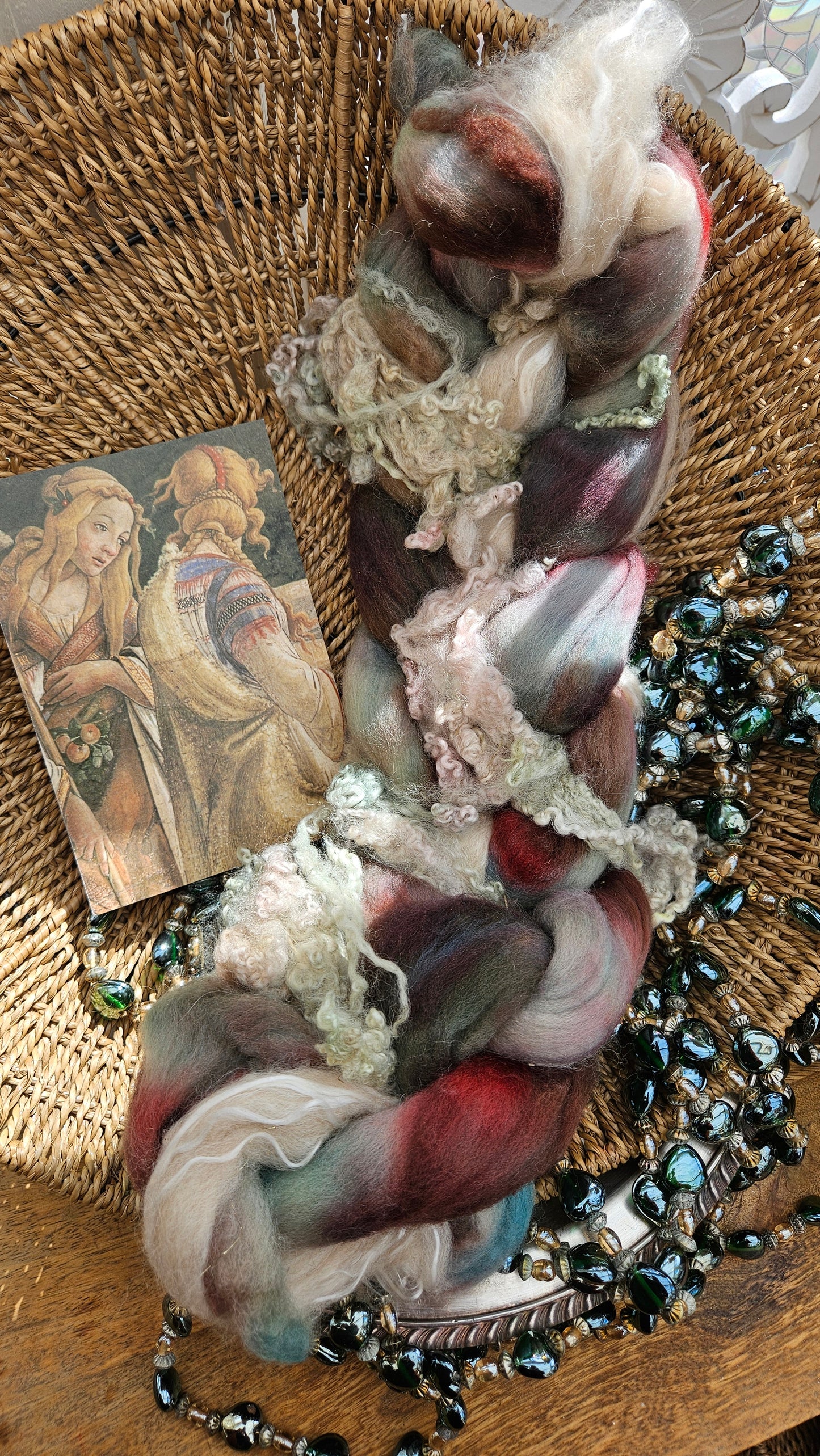 LUXE ART ROVING - hand-dyed Polwarth, Alpaca, Silk, BFL - Botticelli Temptation of Moses Collection 101 - 3.7 oz
