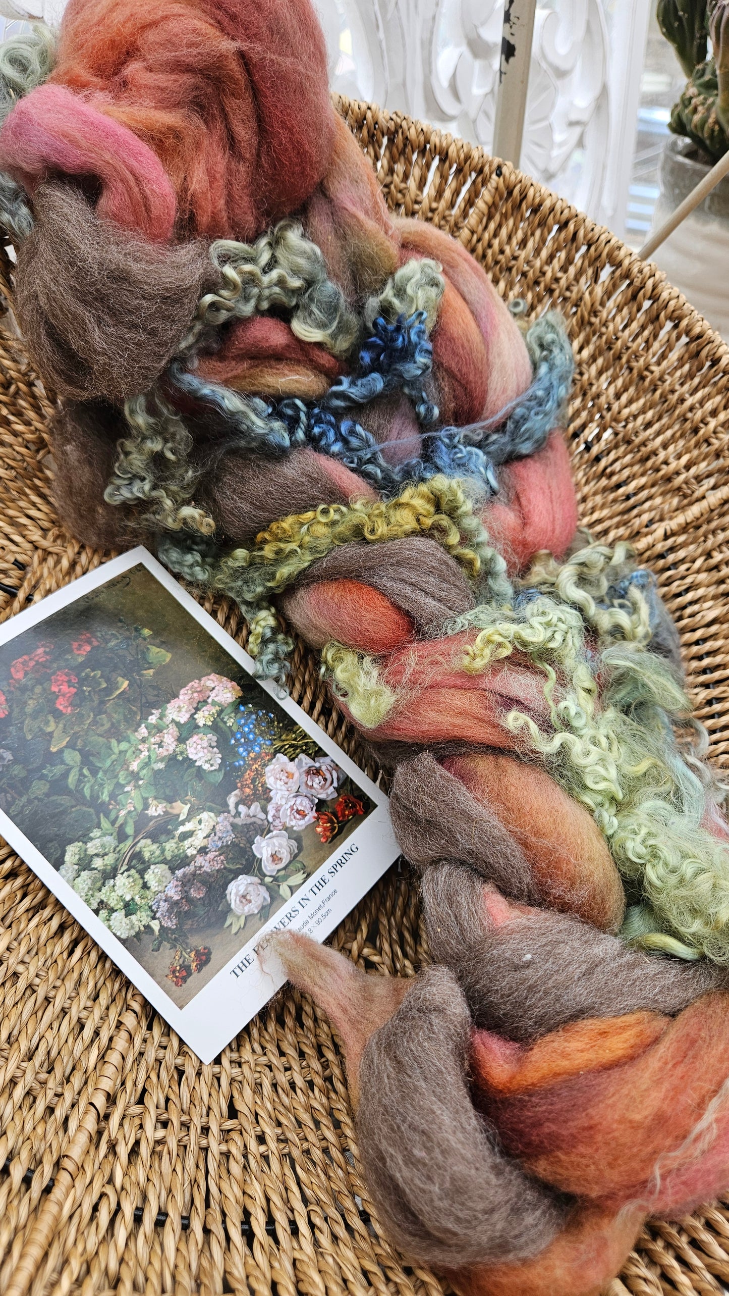 ART ROVING - hand-dyed Polwarth, Fine Wool, Longwool Locks - Monet Flowers In The Spring Collection 104 - 4.8 oz