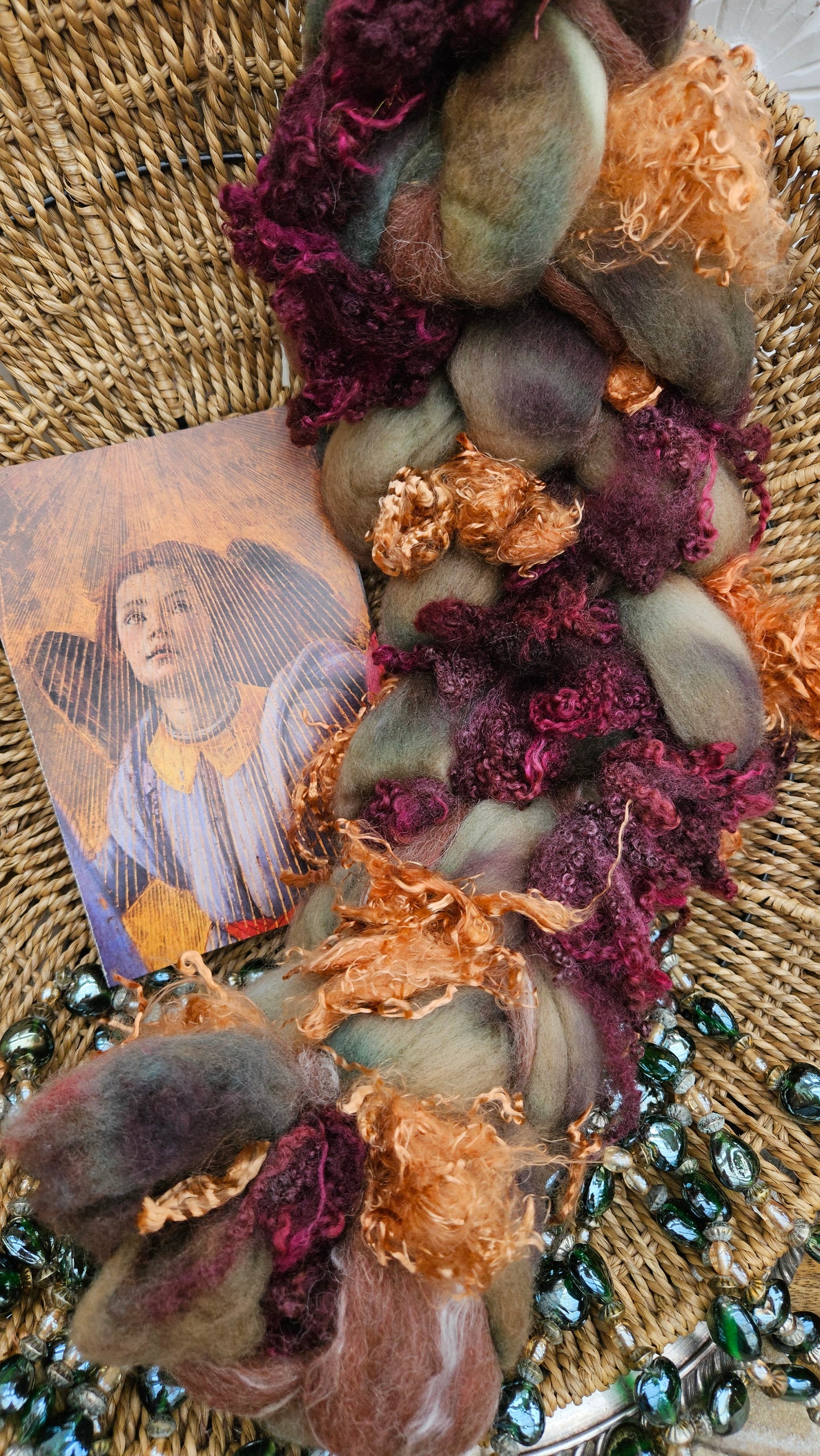 LUXE ART ROVING - hand-dyed Polwarth, Alpaca, Silk, BFL, Eucalyptus Crimp - Botticelli Coronation of Mary Collection 107 - 4.6 oz