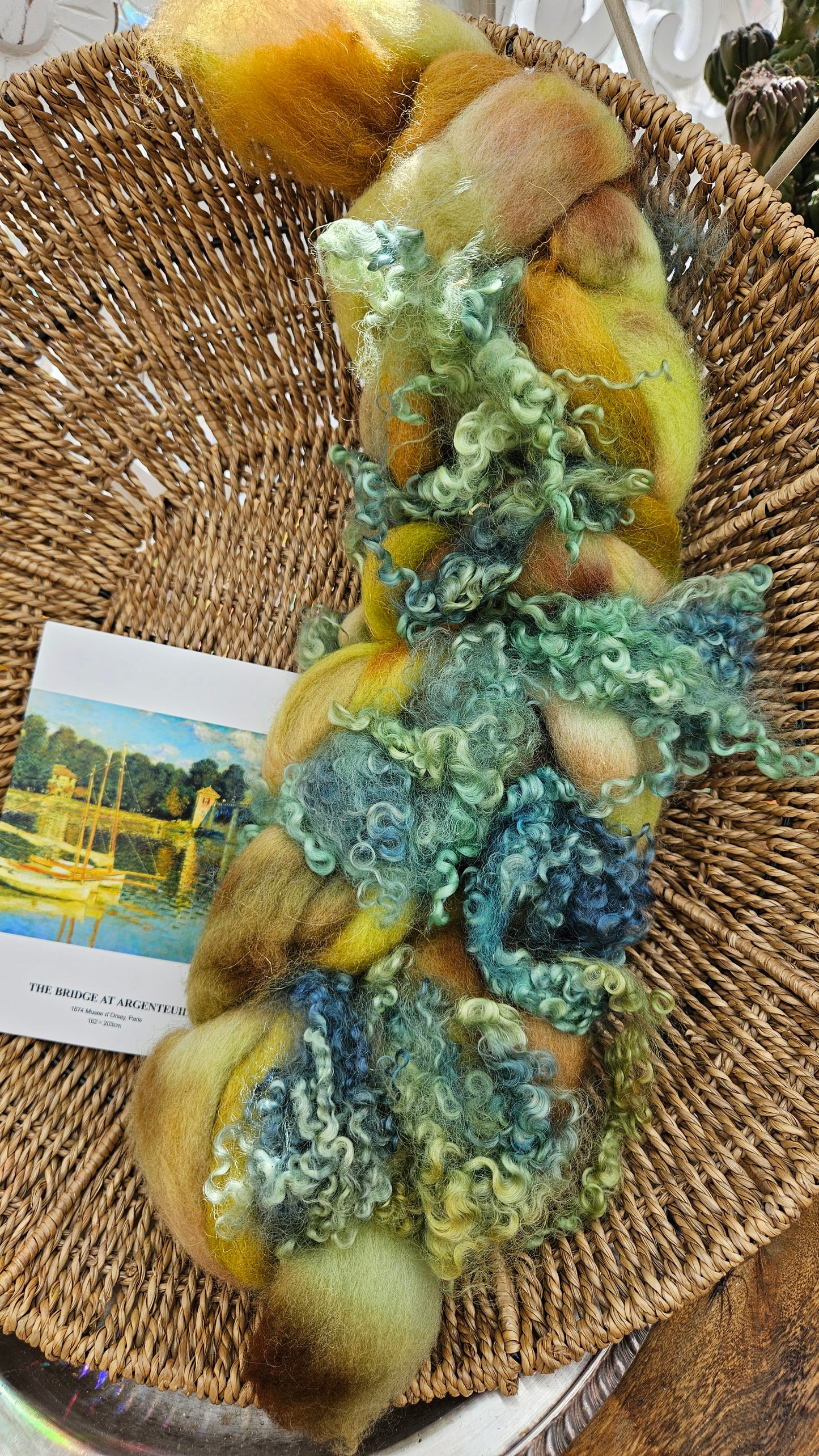 ART ROVING - hand-dyed Polwarth Churro BFL - Monet Bridge at Argenteuil Collection 112 - 3.8 oz