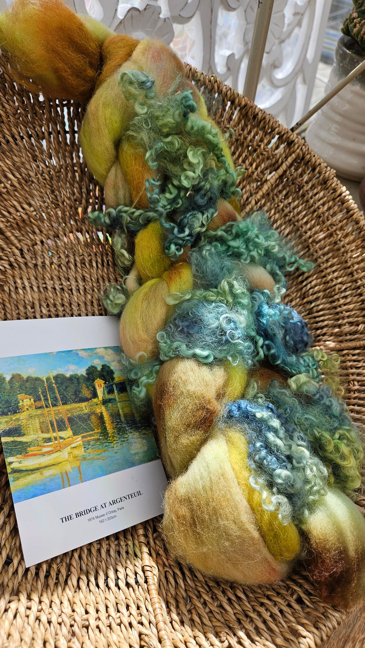 ART ROVING - hand-dyed Polwarth Churro BFL - Monet Bridge at Argenteuil Collection 112 - 3.8 oz