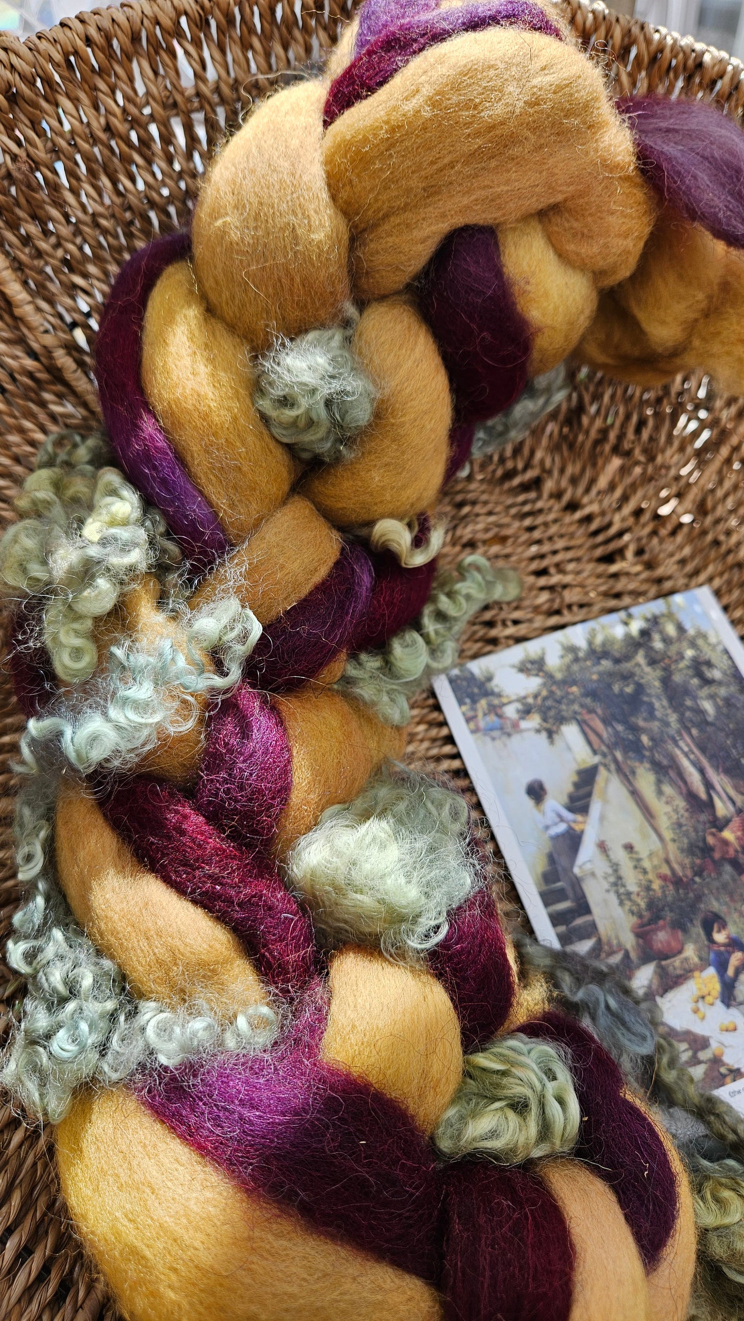 ART ROVING - hand-dyed Polwarth Churro BFL - Waterhouse Gathering Almond Blossoms Collection 108 - 4.2 oz