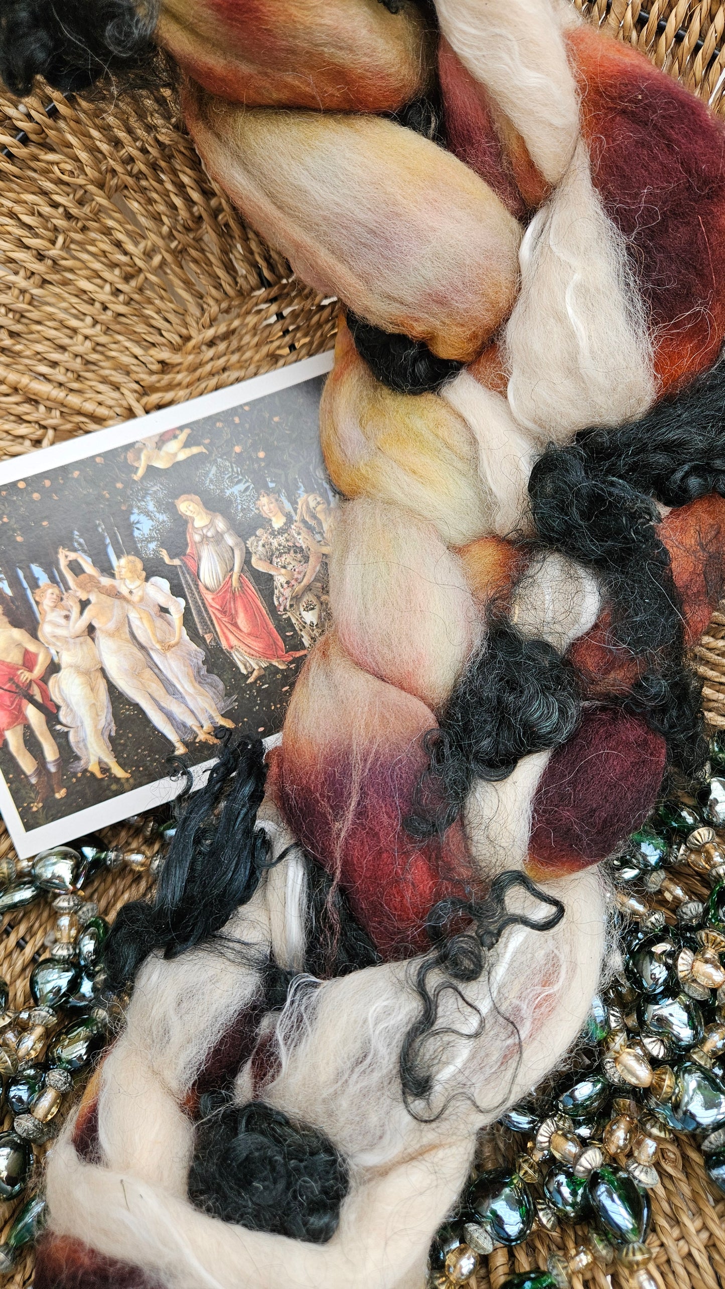 ART ROVING - hand-dyed Polwarth, Alpaca, BFL - Botticelli Primavera Collection 108 - 3.2 oz