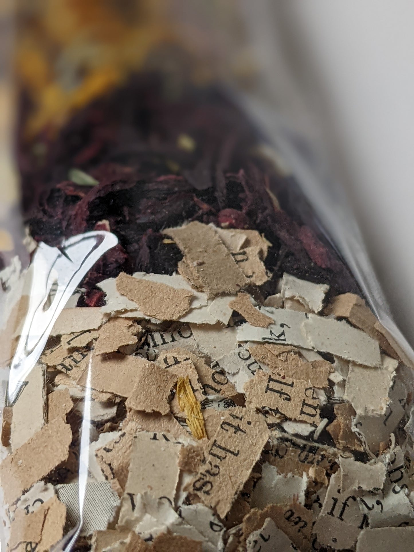 Dried lavender, hibiscus, calendula, and 1800s paper bits for papermaking - 1 oz | 28 g