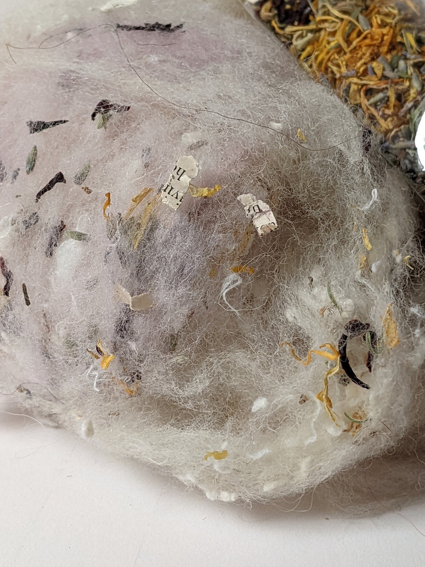 Dried lavender, hibiscus, calendula, and 1800s paper bits for papermaking - 1 oz | 28 g